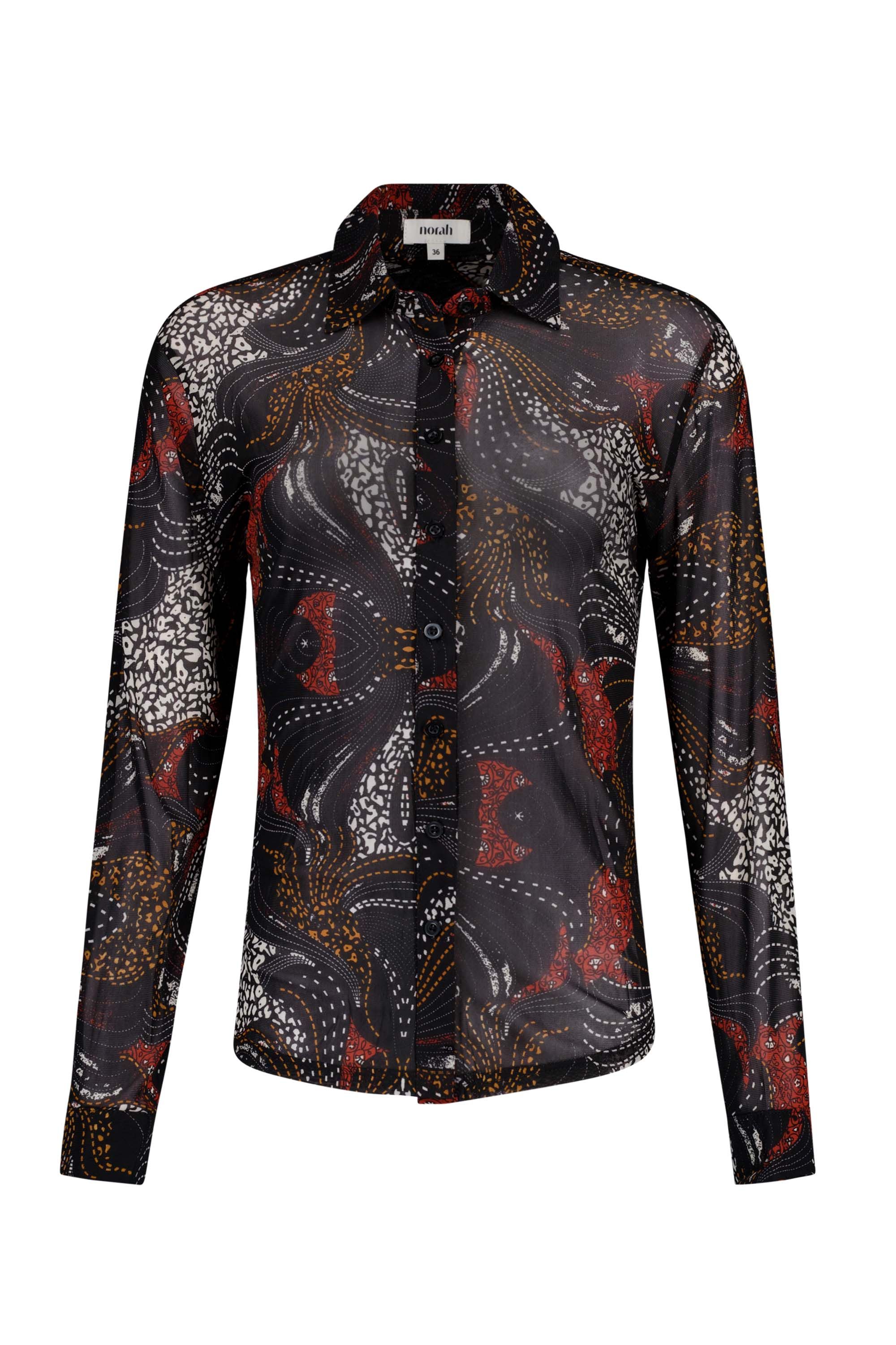 Norah Transparante blouse met print black multicolor 217914-020-46 Norah Transparante blouse met print black multicolor 217914-020-46