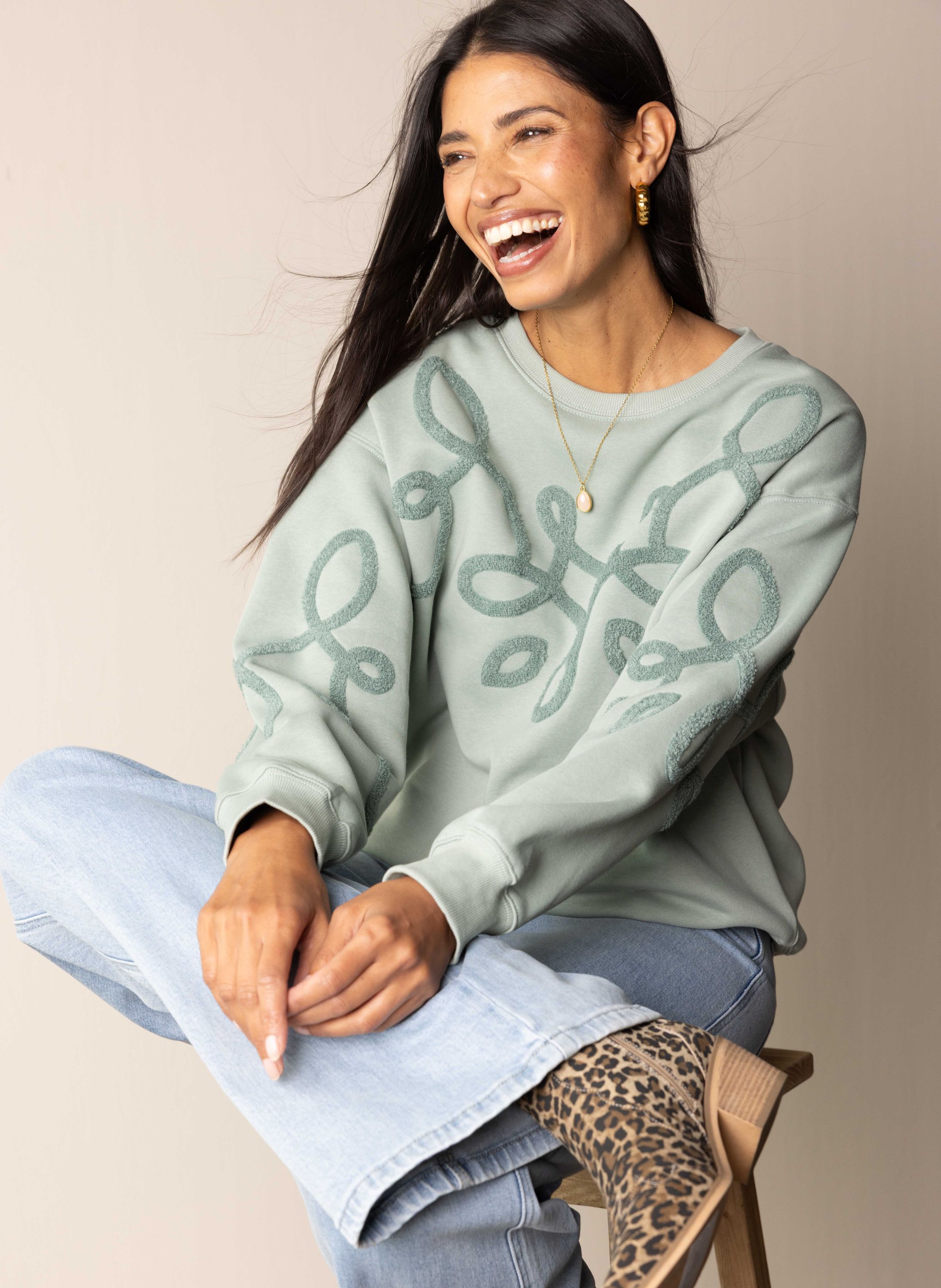 Norah Groene sweater met geborduurde print grey green 217917-053-34-36