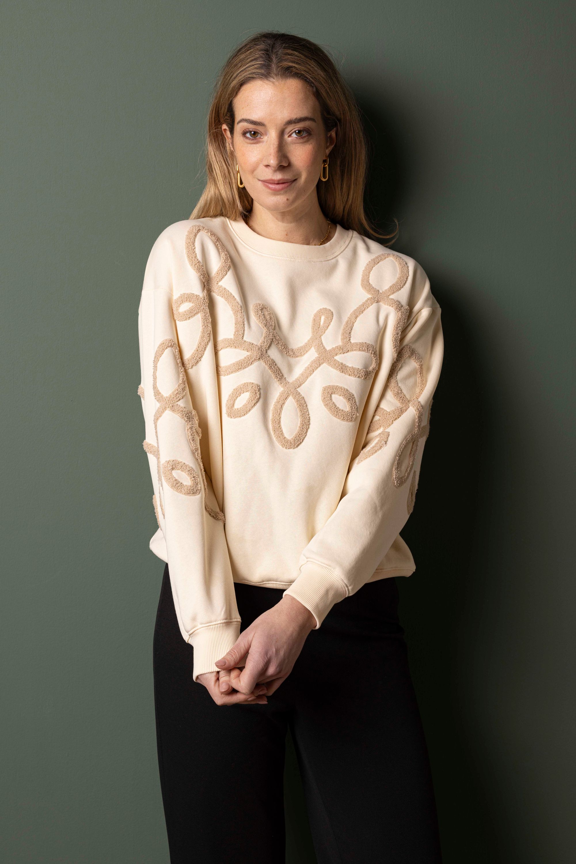 Norah Ecru sweater met geborduurde print ecru 217917-102-38-40