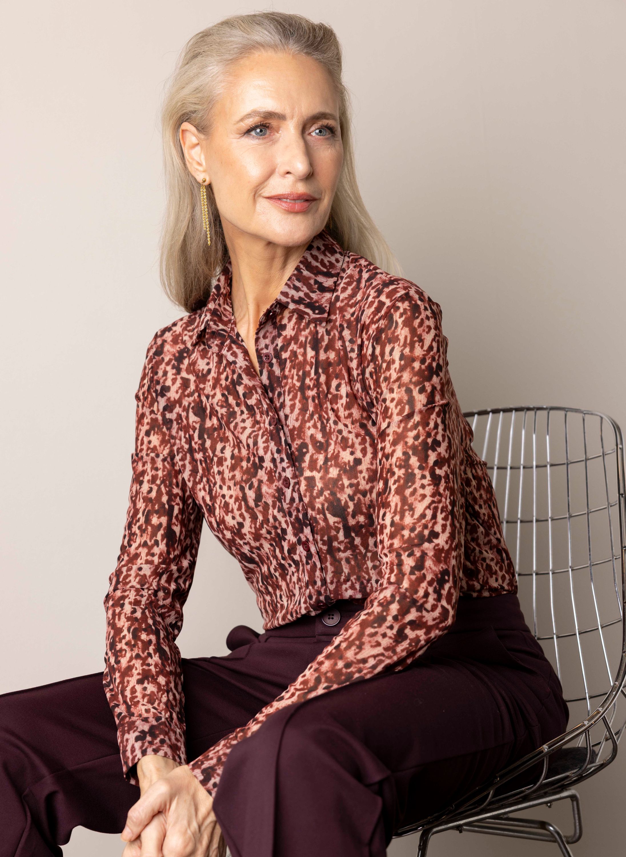 Norah Roze mesh blouse met kleurrijke print wine red multicolor 217921-694-34