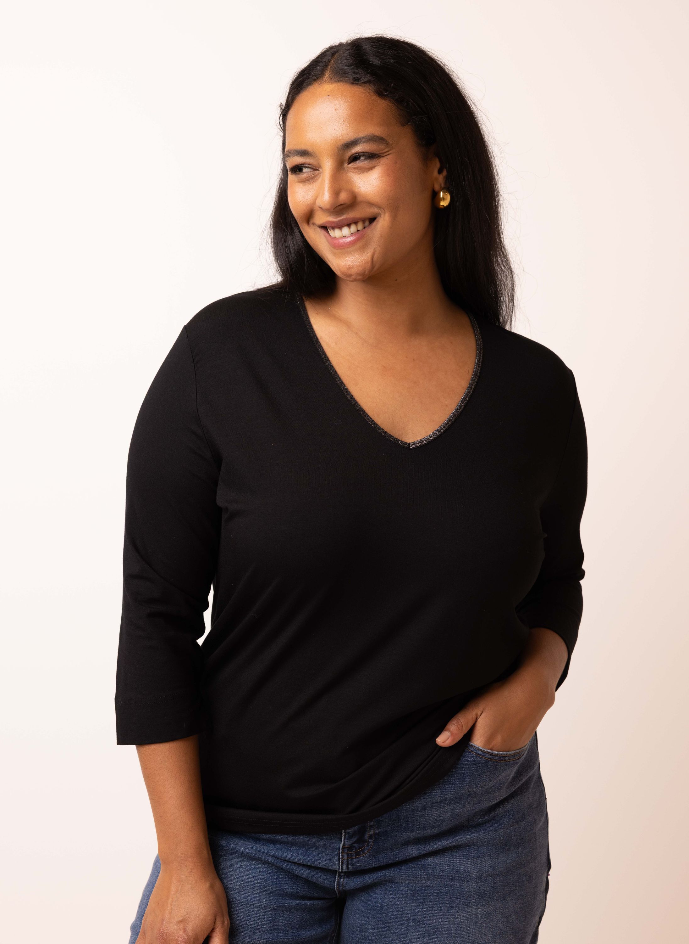 Norah Zwart shirt met zilverkleurige bies black 217946-001-34