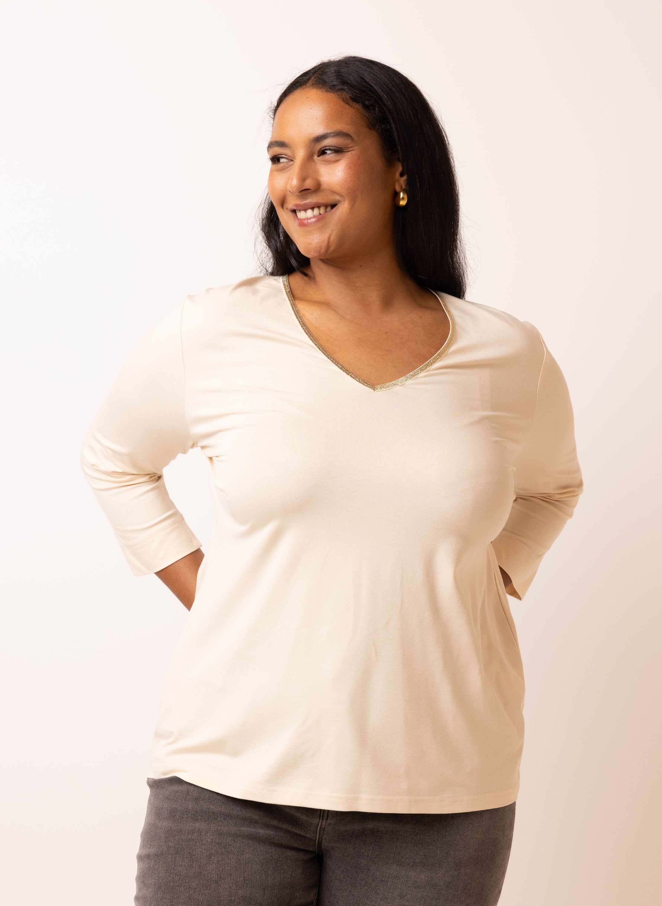 Norah  Ecru shirt met goudkleurige bies ecru 217946-102-34