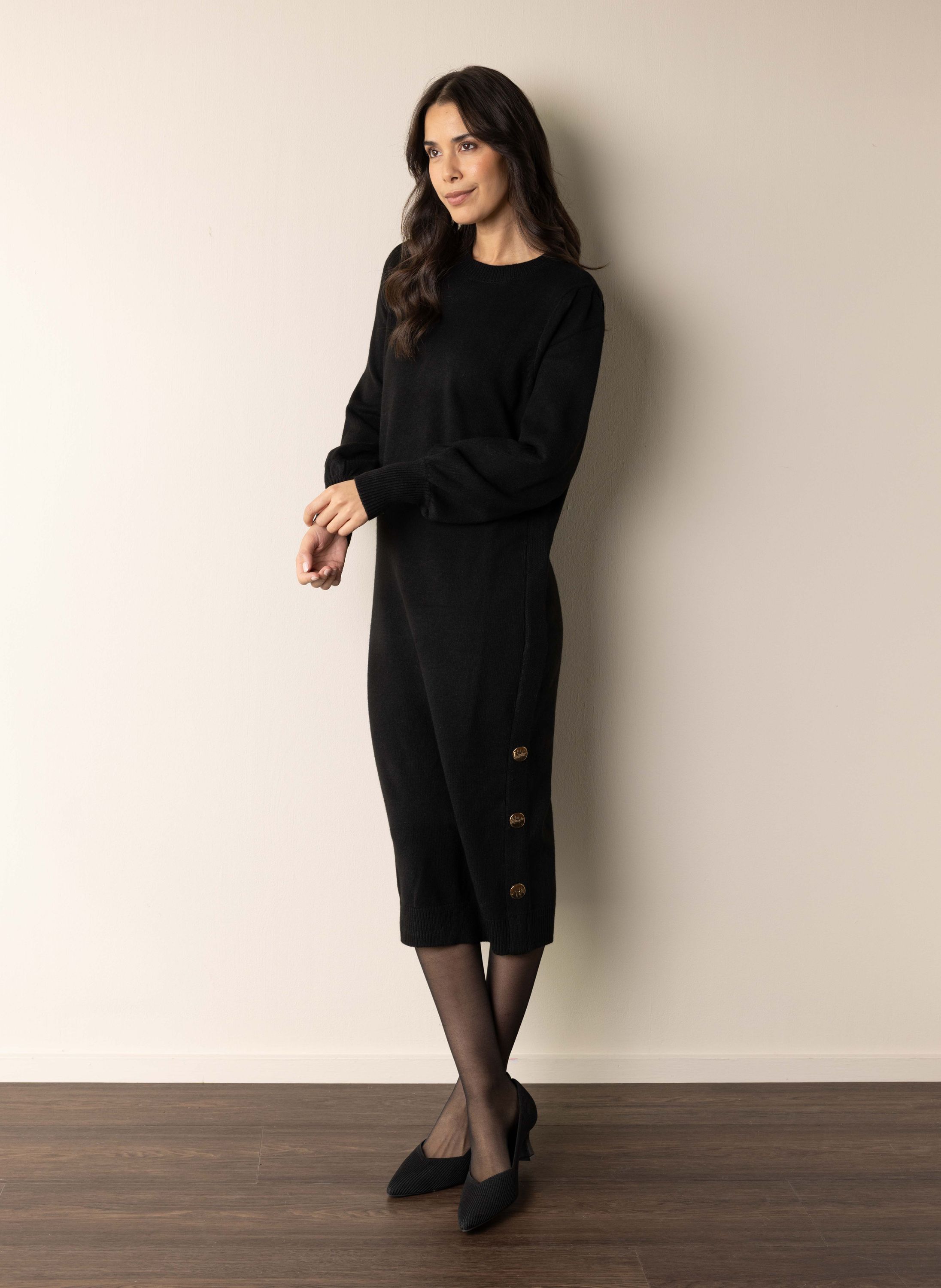 Norah Zwarte gebreide midi jurk black 217948-001-44