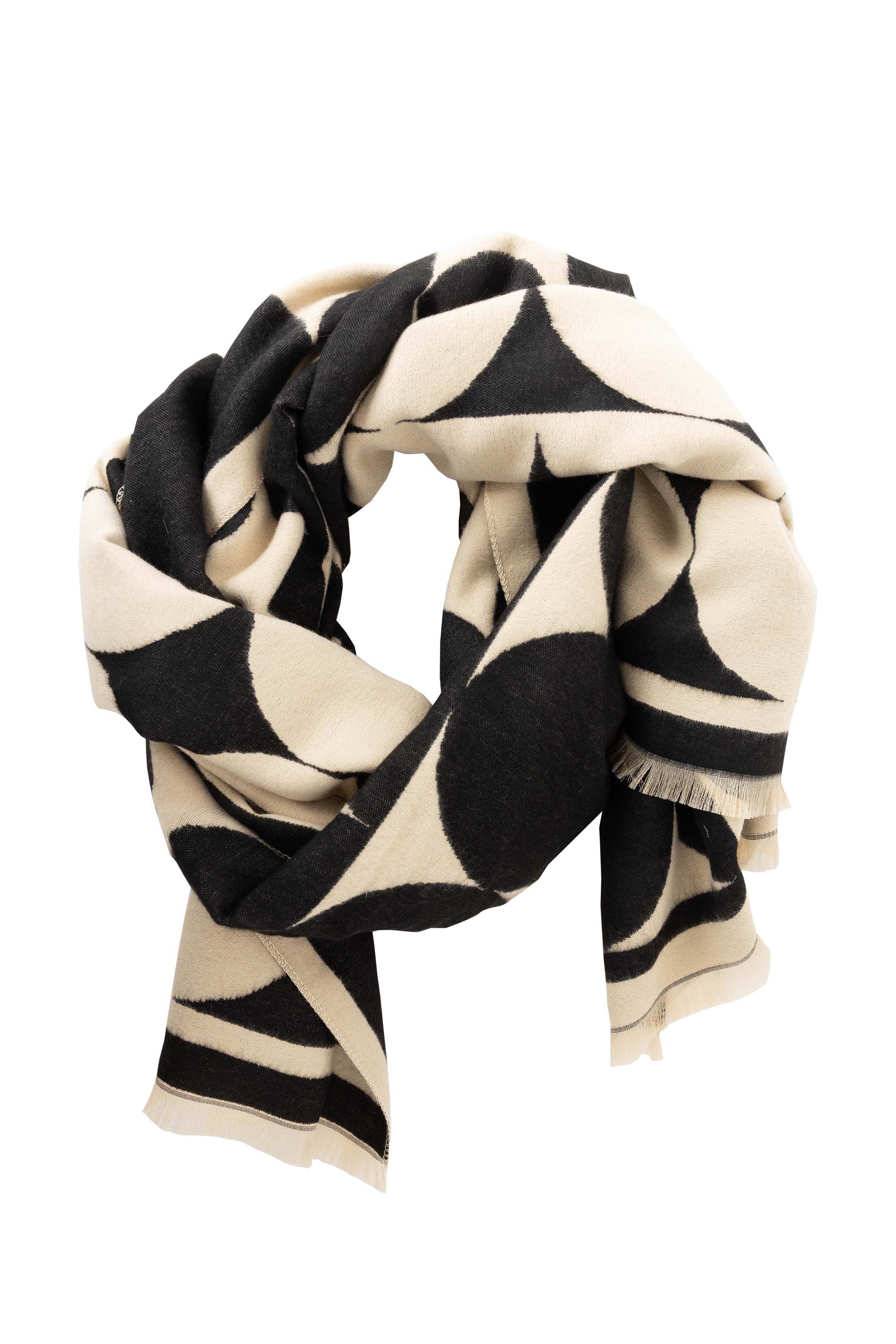Norah Zwart/ecru gebreide sjaal met grafisch patroon black/sand 217951-030-ONE