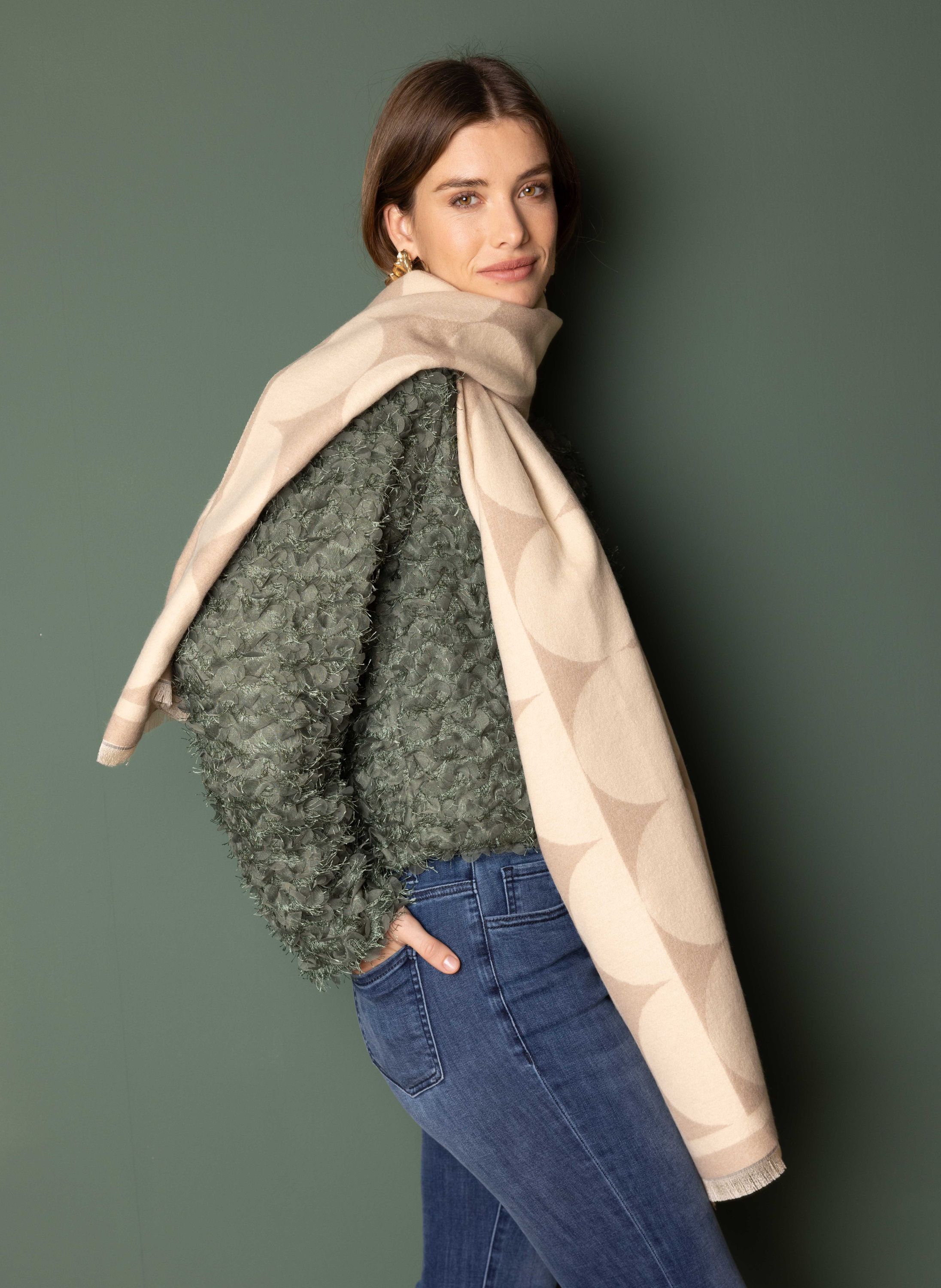 Norah Zandkleurige gebreide sjaal met grafisch patroon sand multicolor 217951-121-ONE