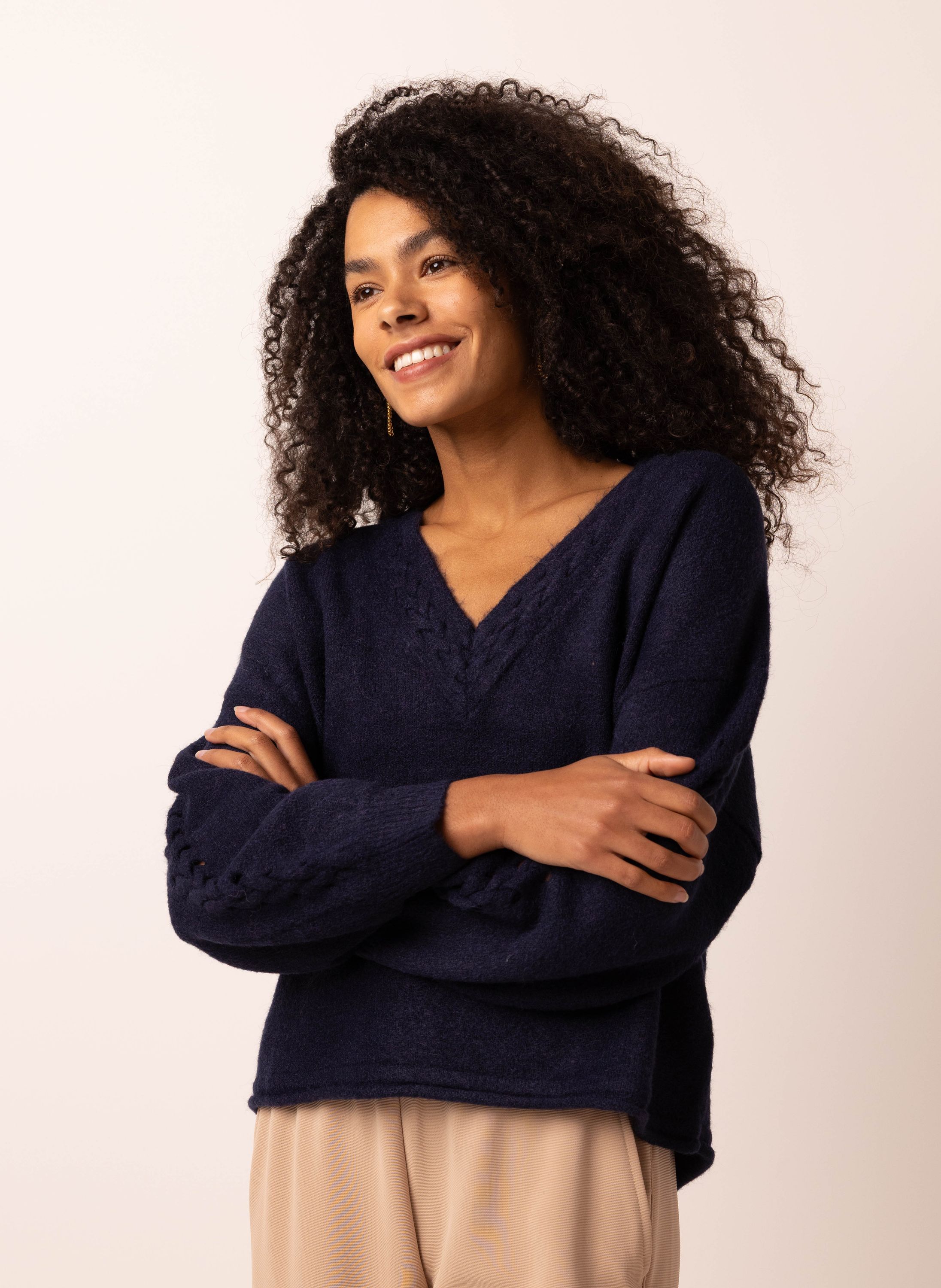 Norah Donkerblauwe trui met gevlochten detail navy 217960-492-38-40