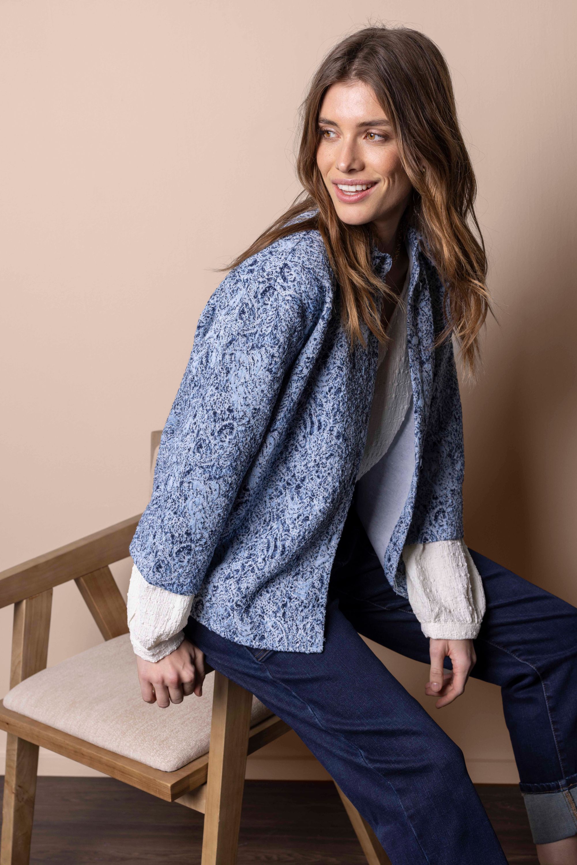 Norah Blauwe blouse met grafische print blue multicolor 217967-420-34