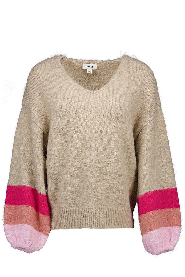 Norah Zandkleurige gebreide trui met roze details sand multicolor 217968-121-34-36