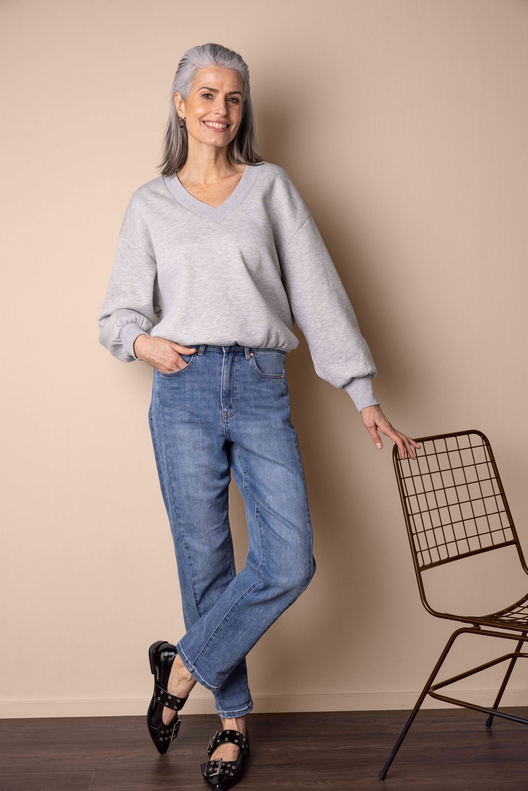 Norah Boyfriend fit jeans | Blauw | Cropped mid denim 217969-479-40