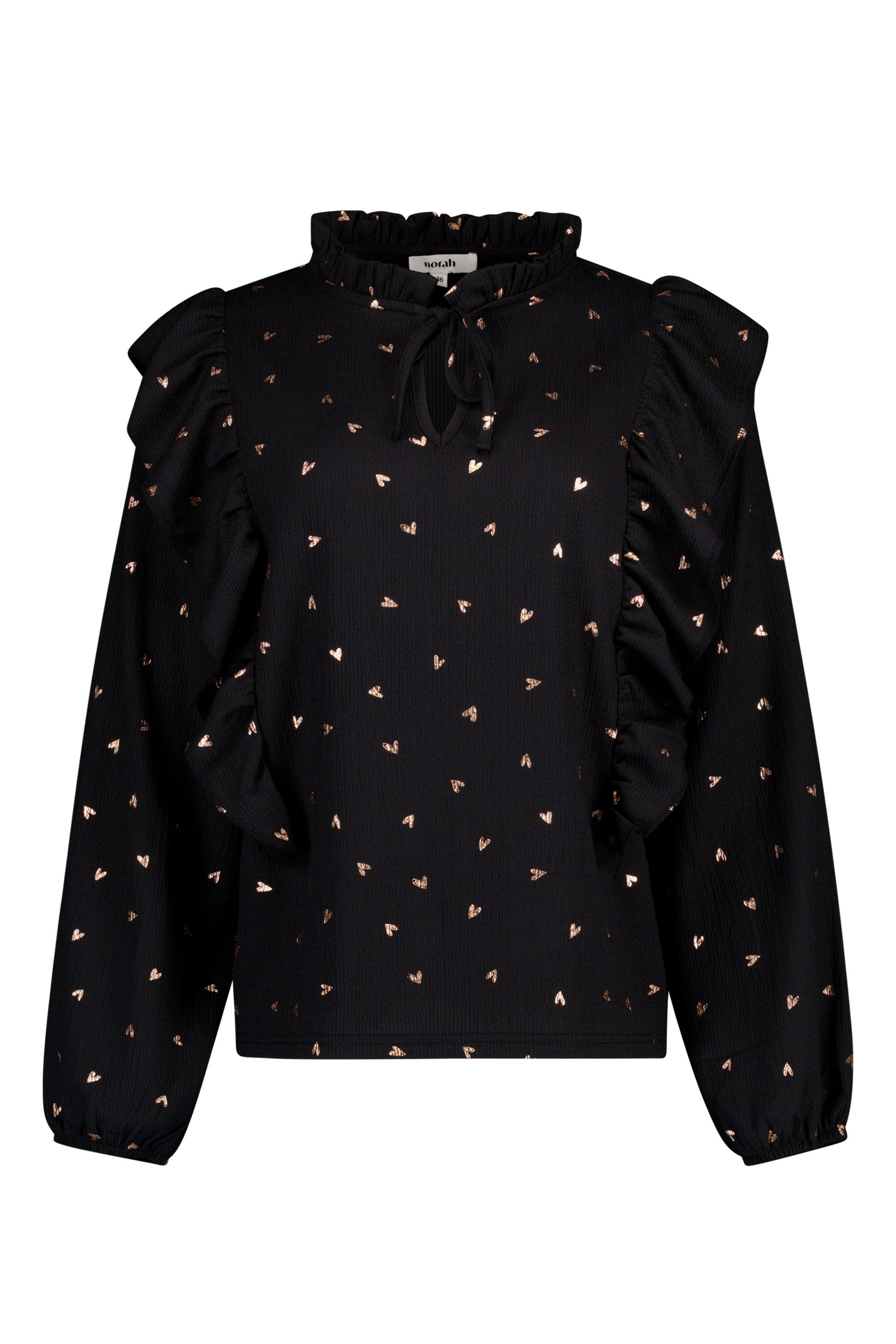 Norah Zwarte blouse met goudkleurige hartjes black multicolor 217973-020-46