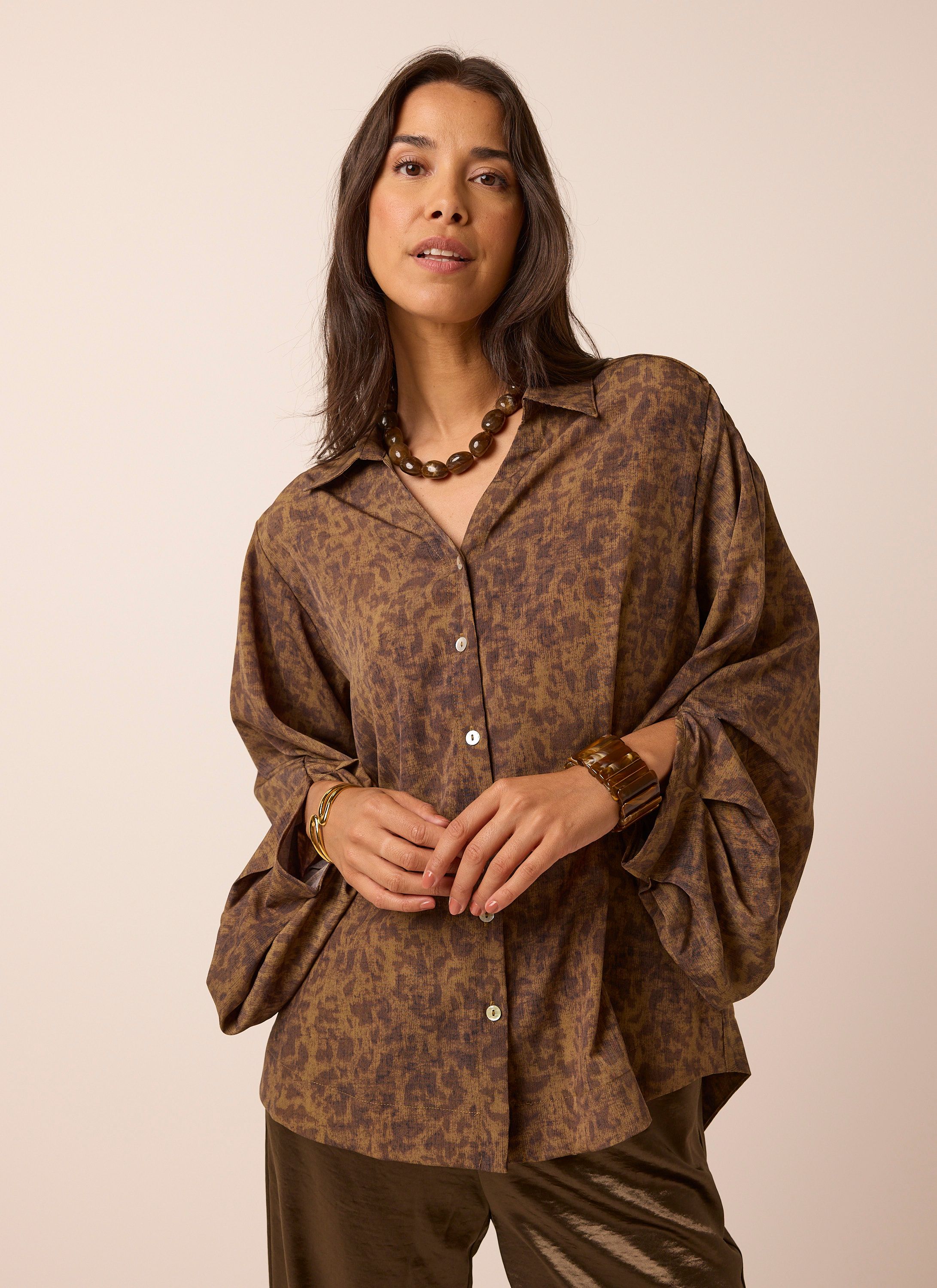 Norah Groene blouse met plooidetail dark olive multicolor 217975-590