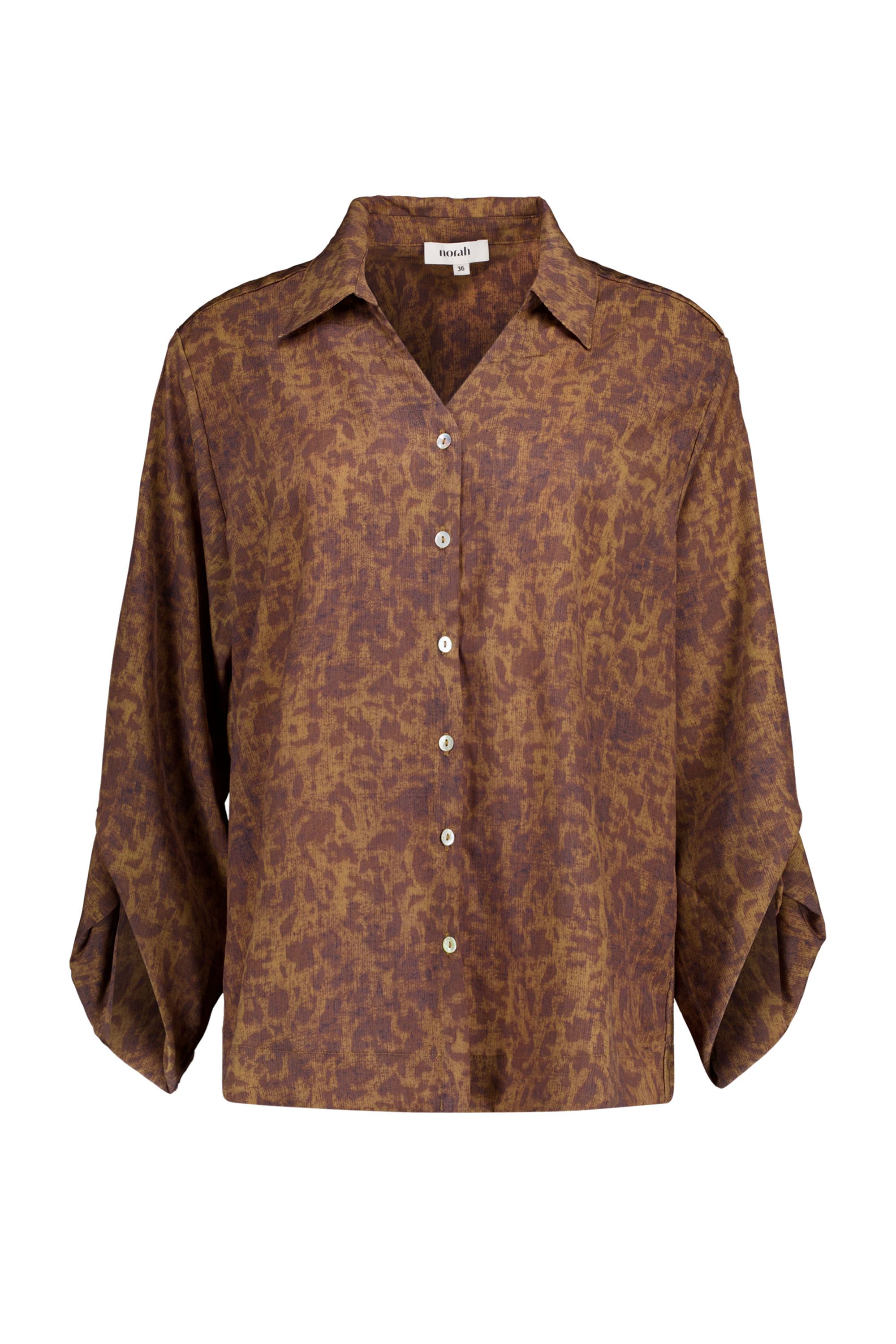 Norah Groene blouse met plooidetail dark olive multicolor 217975-590