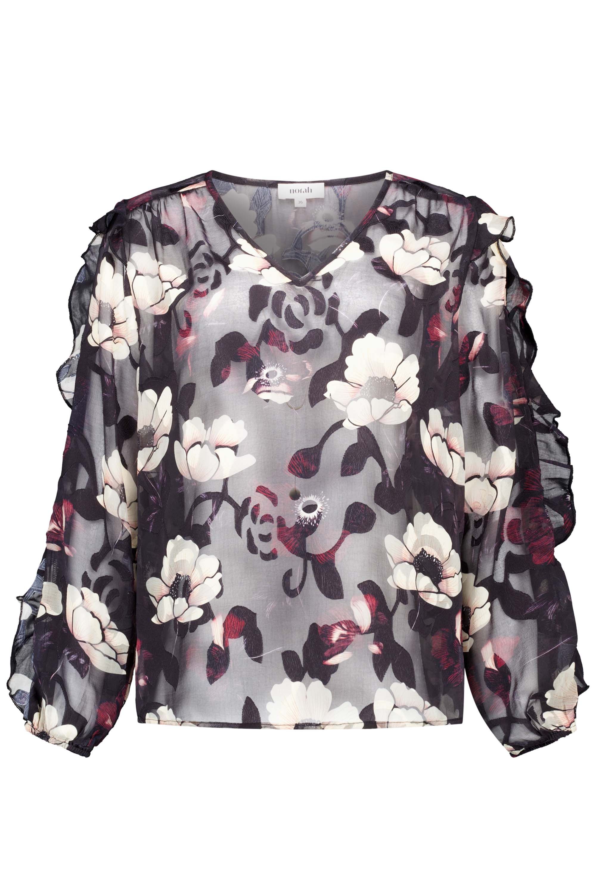 Norah Transparante blouse met bloemen black multicolor 217976-020-44 Norah Transparante blouse met bloemen black multicolor 217976-020-44
