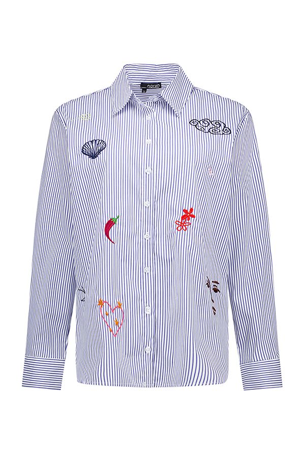 Norah Wit/blauw gestreepte blouse met borduursels white/blue 217985-135-44