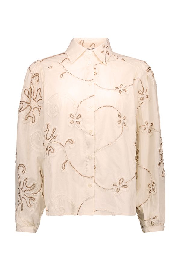 Norah Ecru blouse met geborduurd patroon ecru/brown 217986-172-34