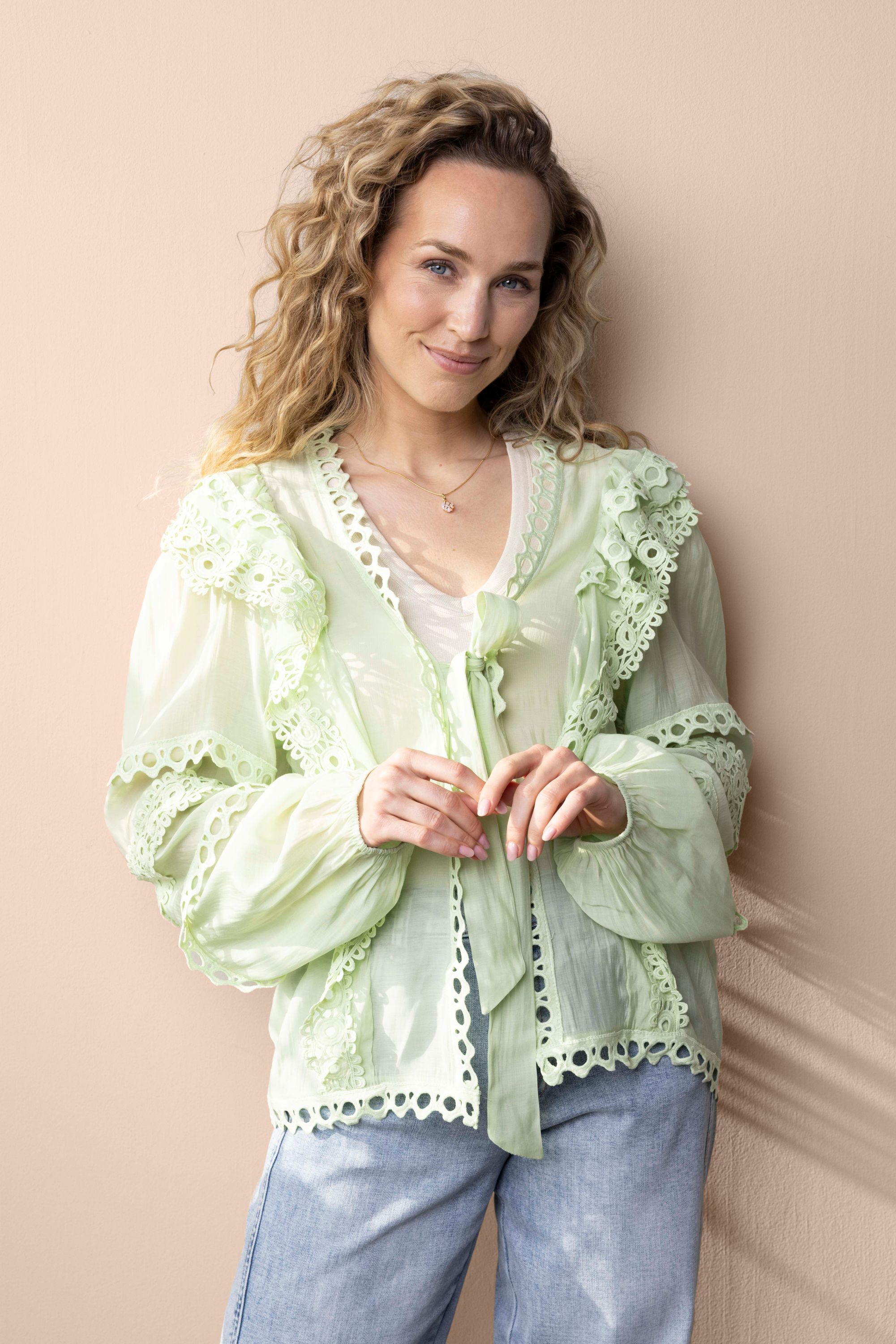 Norah Groene broderie blouse light green 217996-515-34