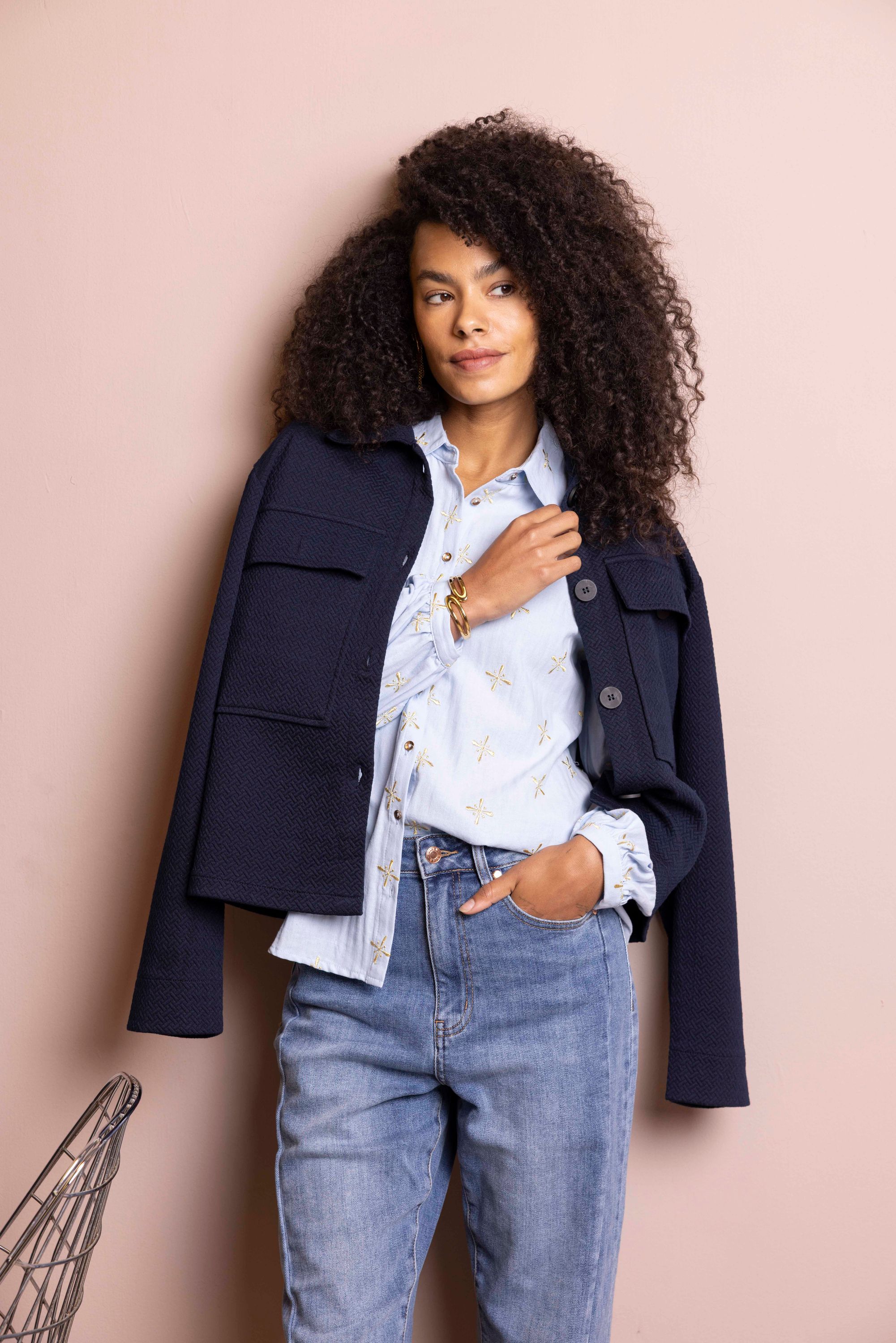 Norah Donkerblauw jasje met structuur navy 218001-492-38