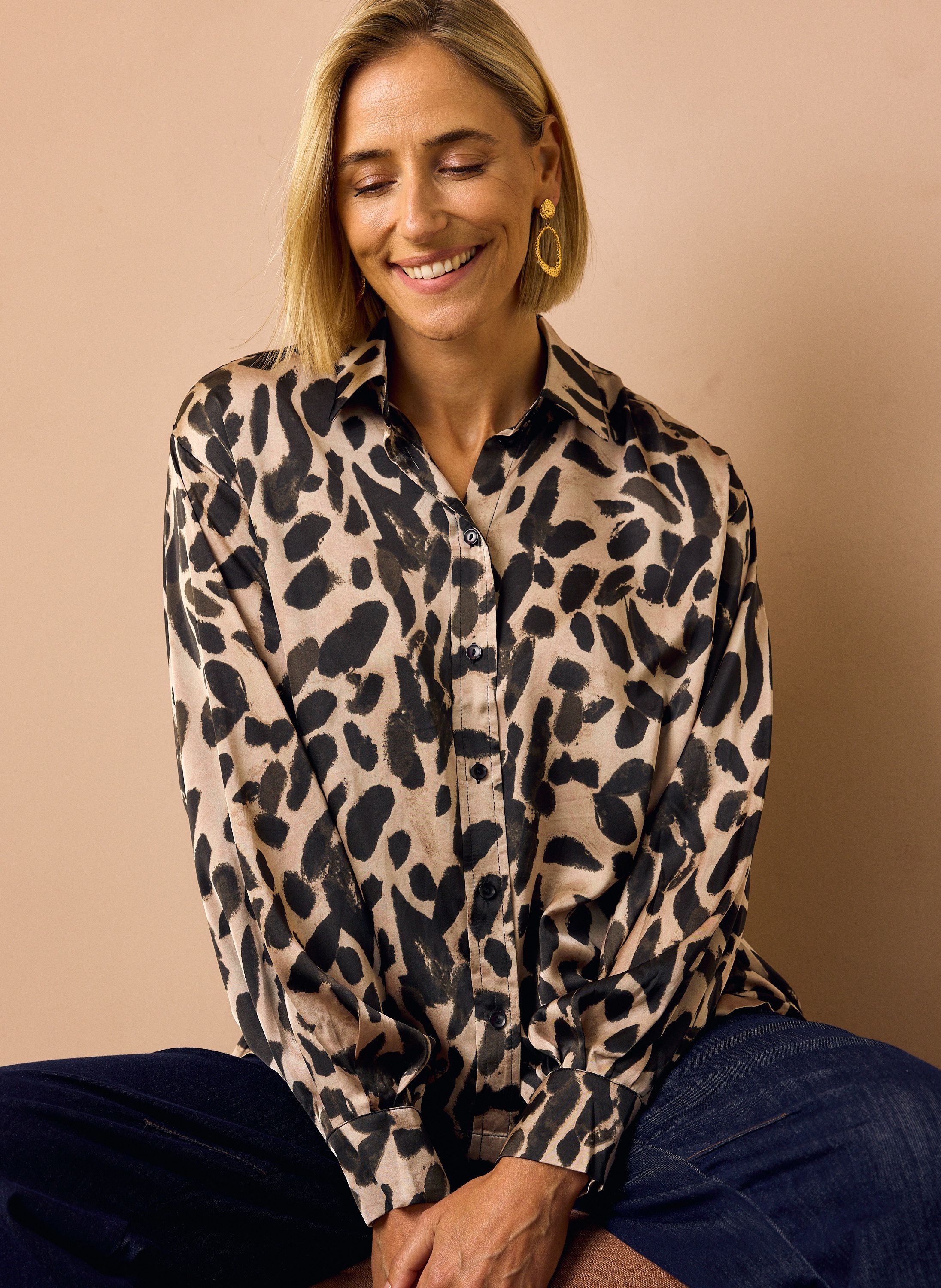 Norah Bruine satijnen blouse black multicolor 218008-020