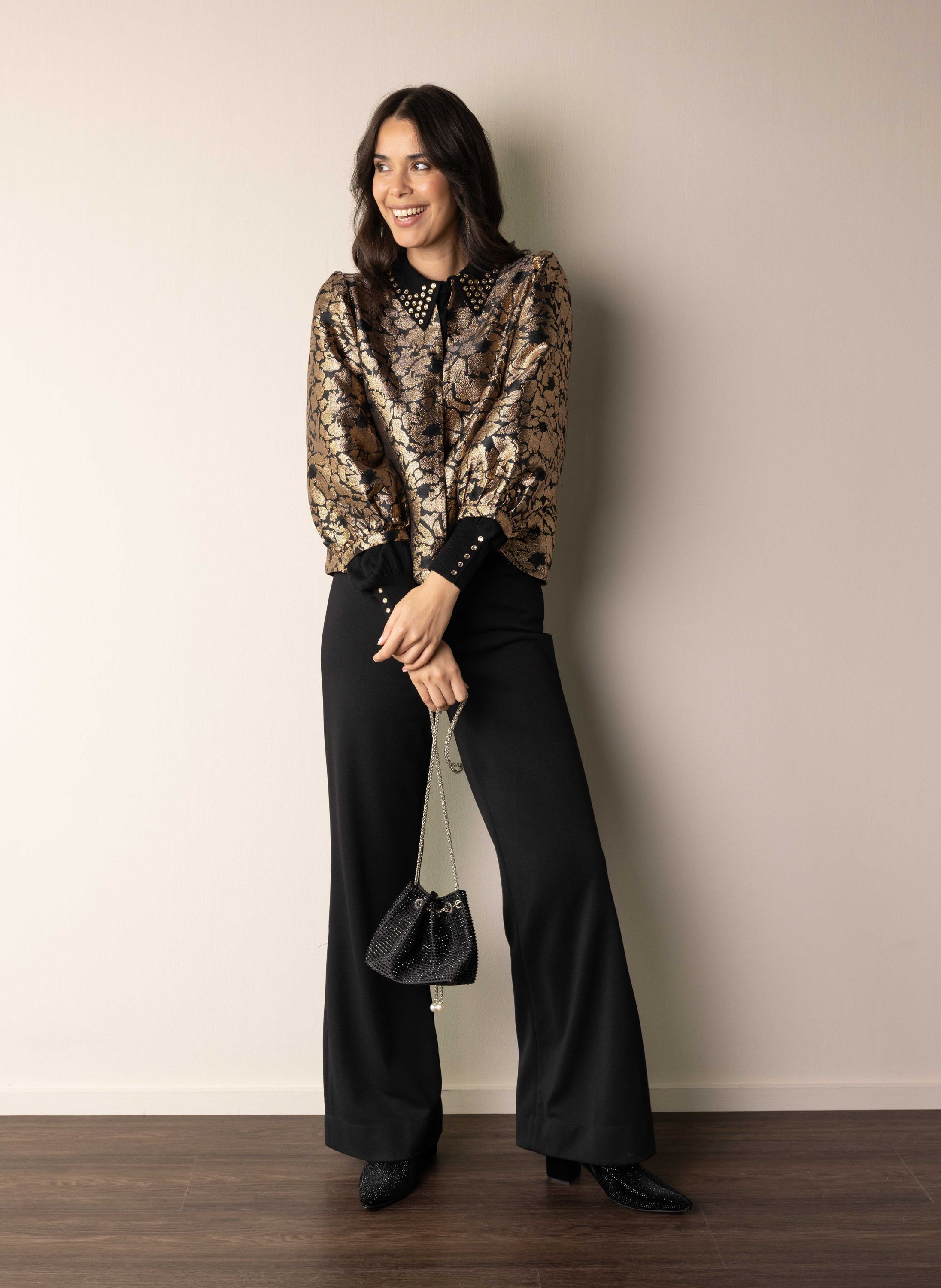 Norah Goudkleurig jasje met bloemen gold 218009-199-46