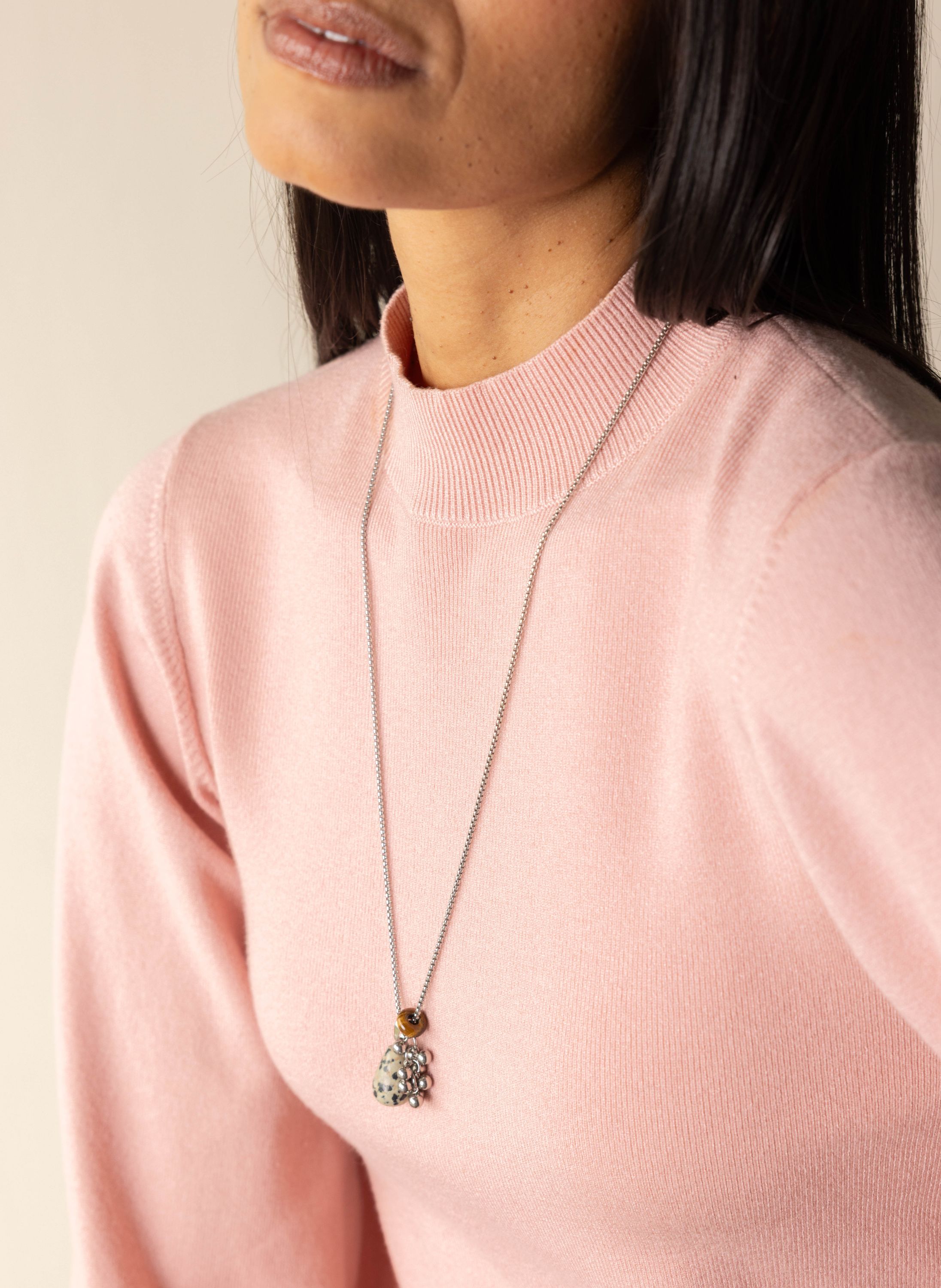 Norah Zilverkleurige ketting met bruine stenen silver multicolor 218015-093-ONE