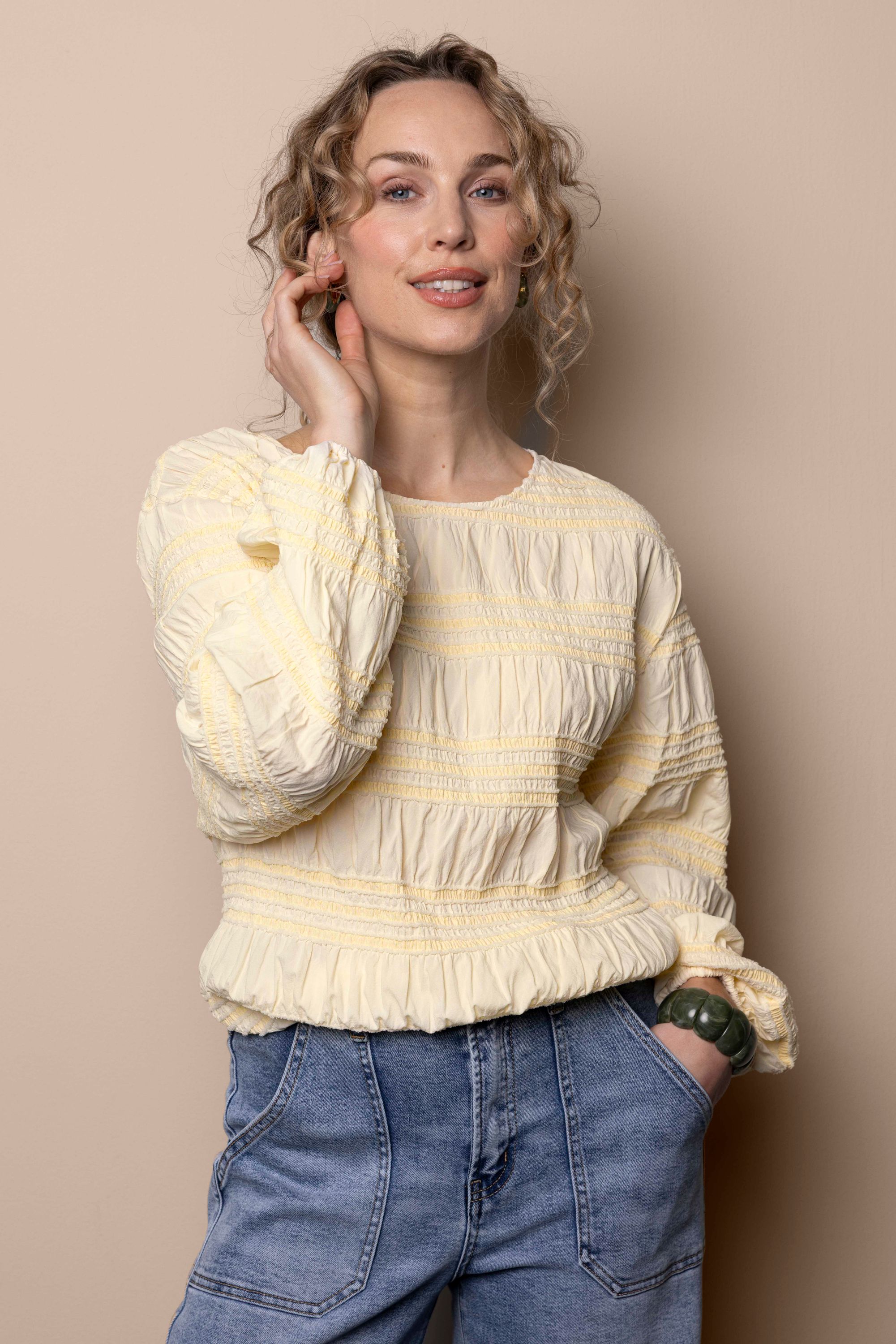 Norah Ecru gesmokte blouse ecru 218032-102-34