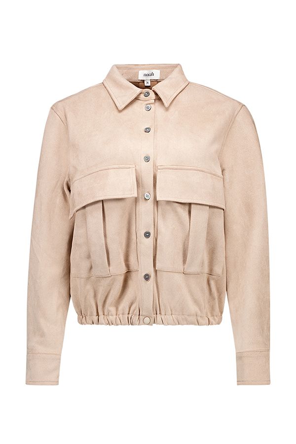 Norah Lichtbruin suèdine jasje met klassieke kraag pebble stone 218034-055-42