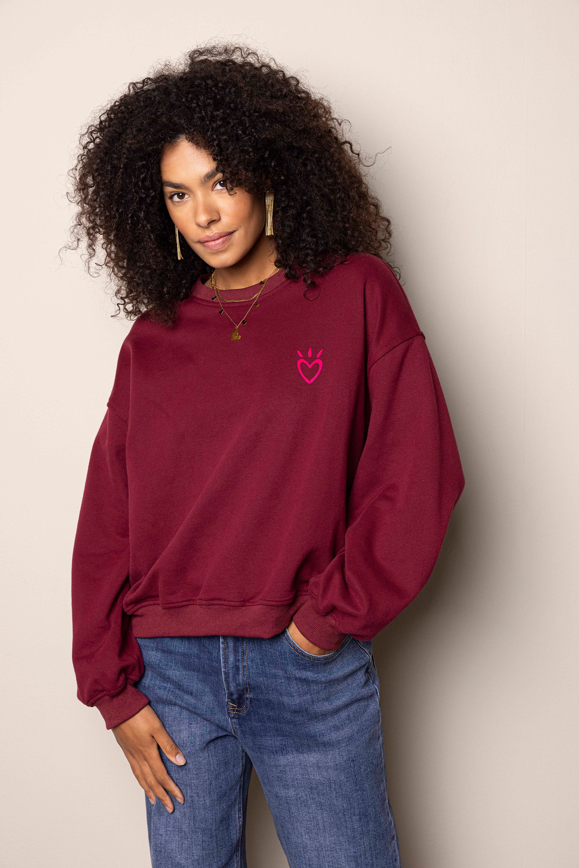 Norah Bordeaux sweater met hartje wine red 218038-697-34