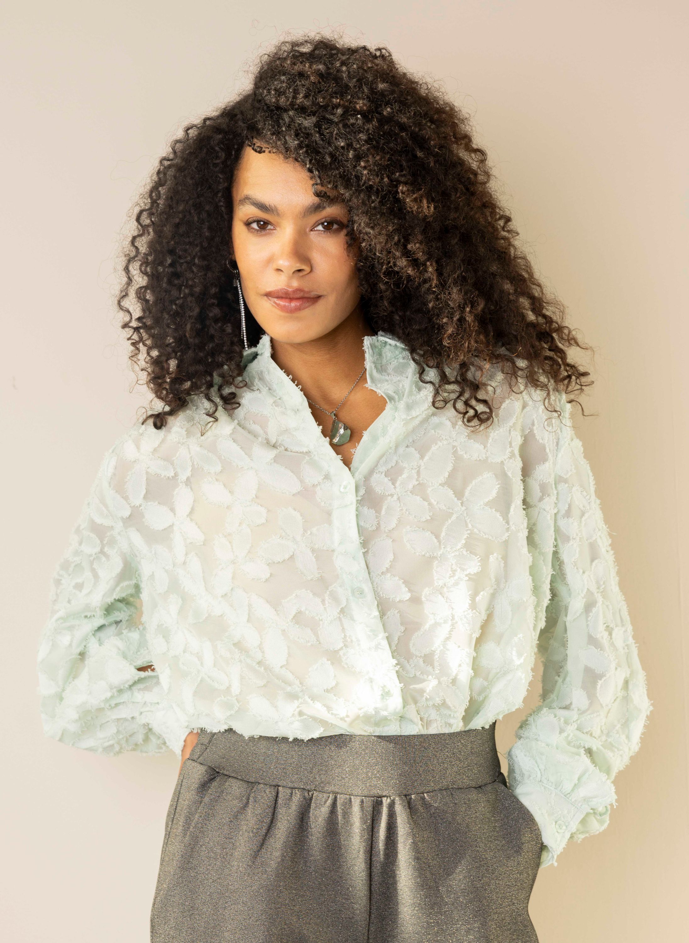 Norah Mintkleurige blouse met bloemen lime 218039-506-46