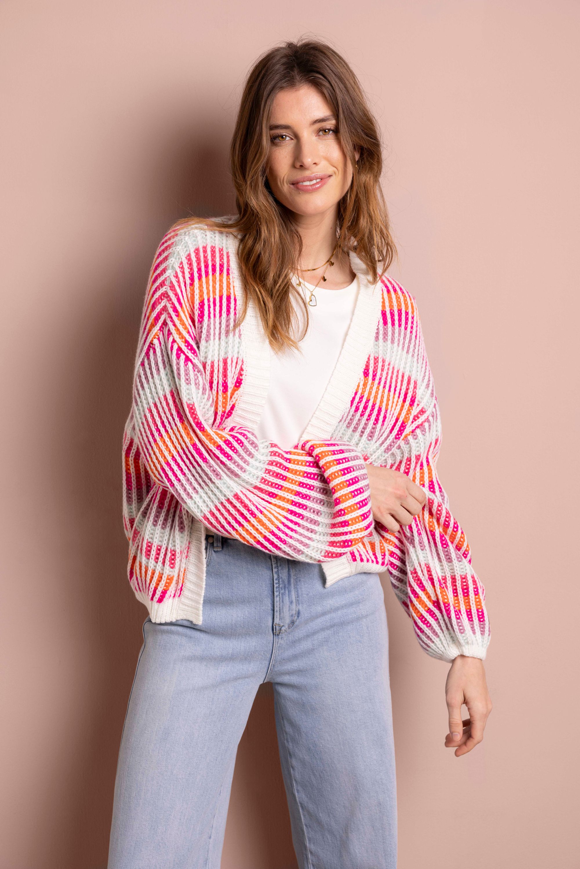 Norah Kleurrijk gebreid vest pink multicolor 218043-920-40