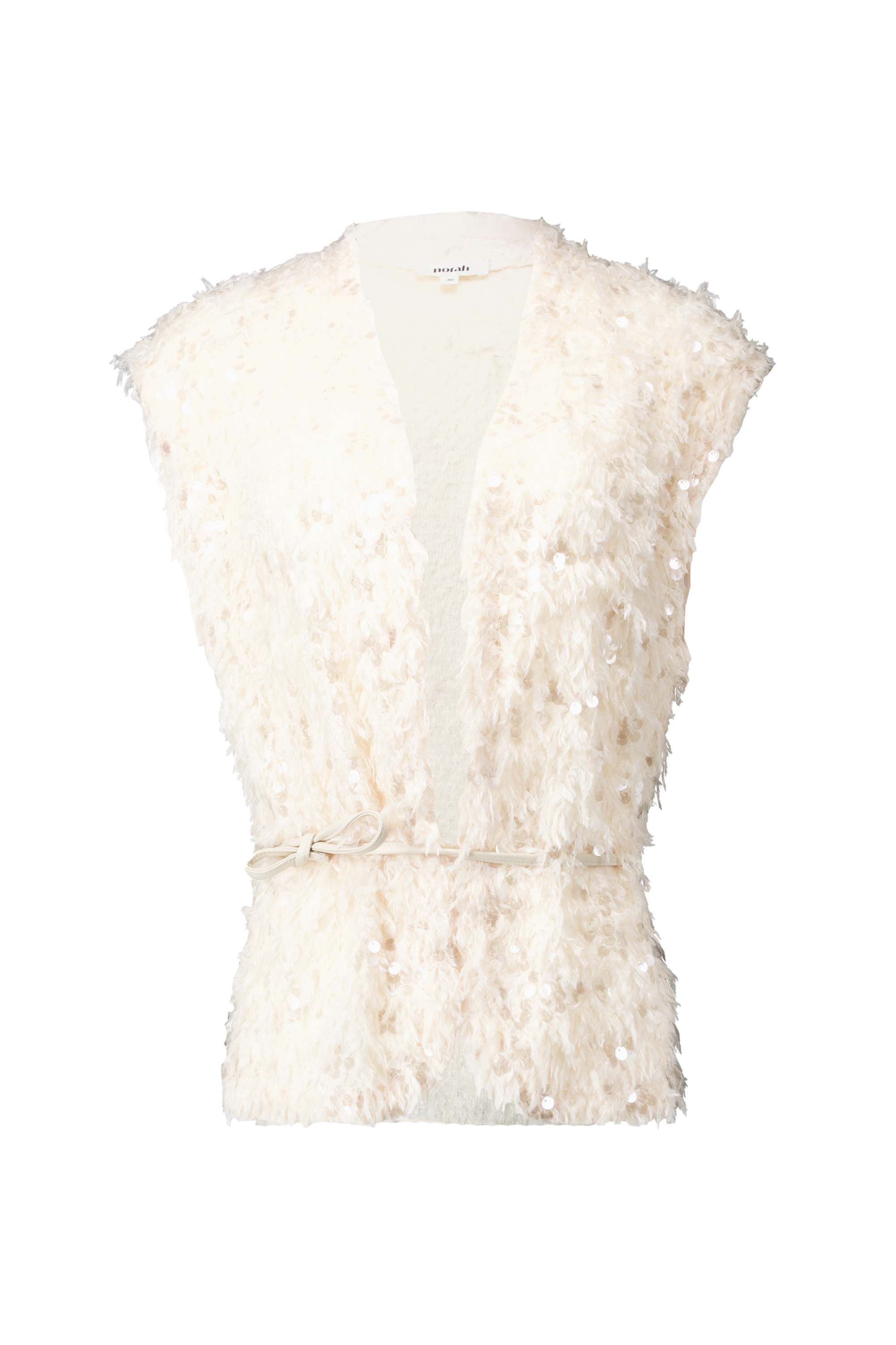 Norah Ecru gilet met imitatieveren en pailletten ecru 218045-102-48