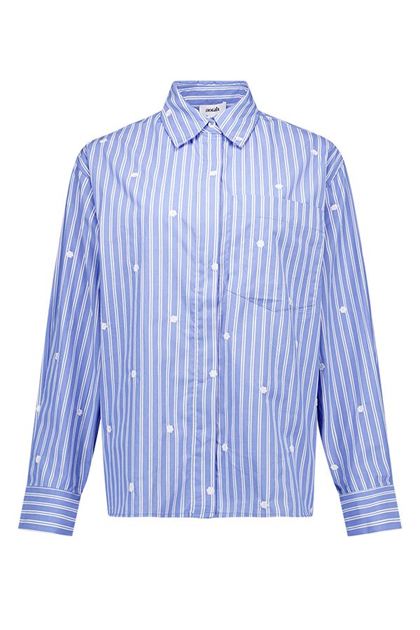 Norah Blauw/wit gestreepte blouse met borduursels blue/white 218047-431-34