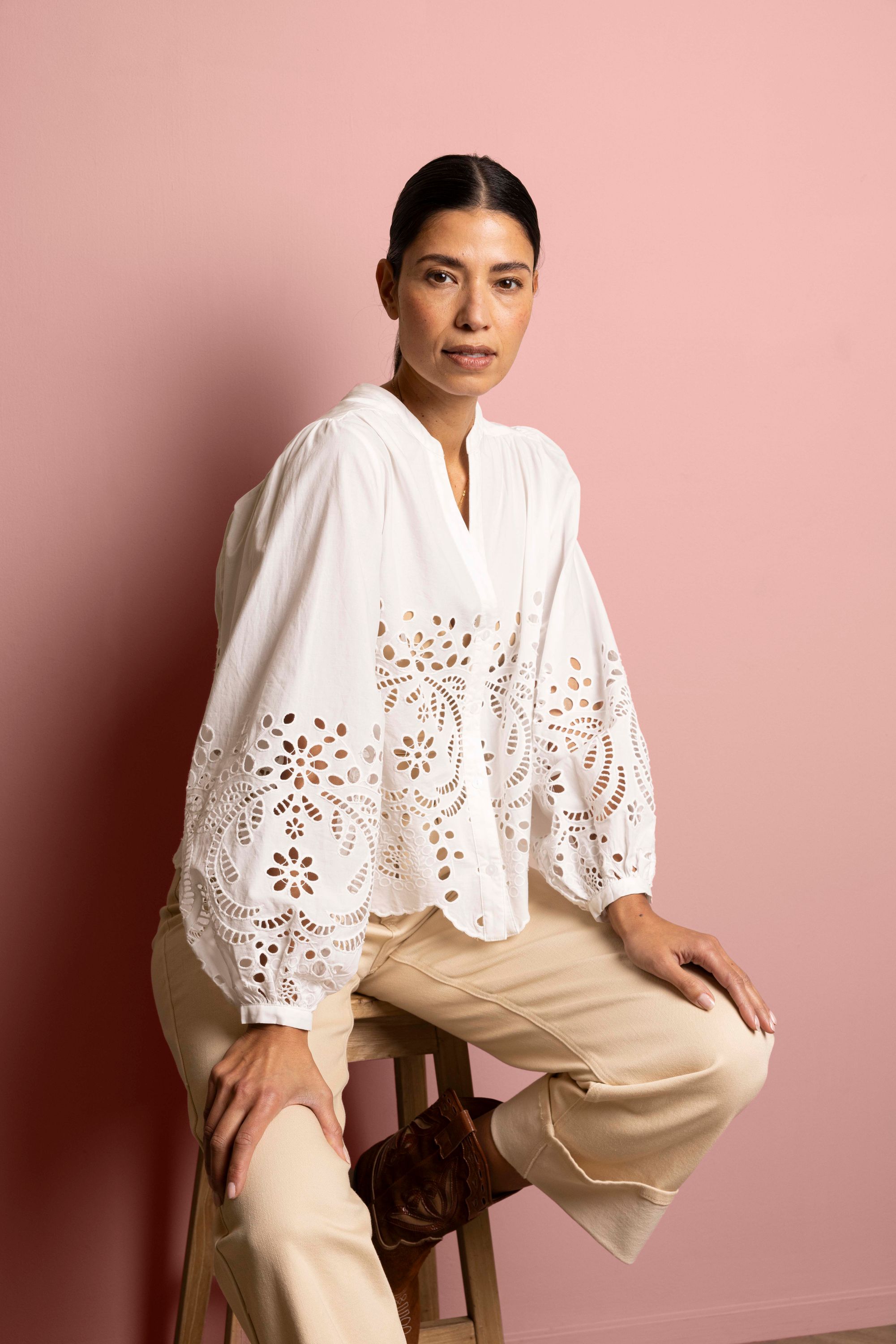 Norah Witte broderie blouse white 218062-100-40