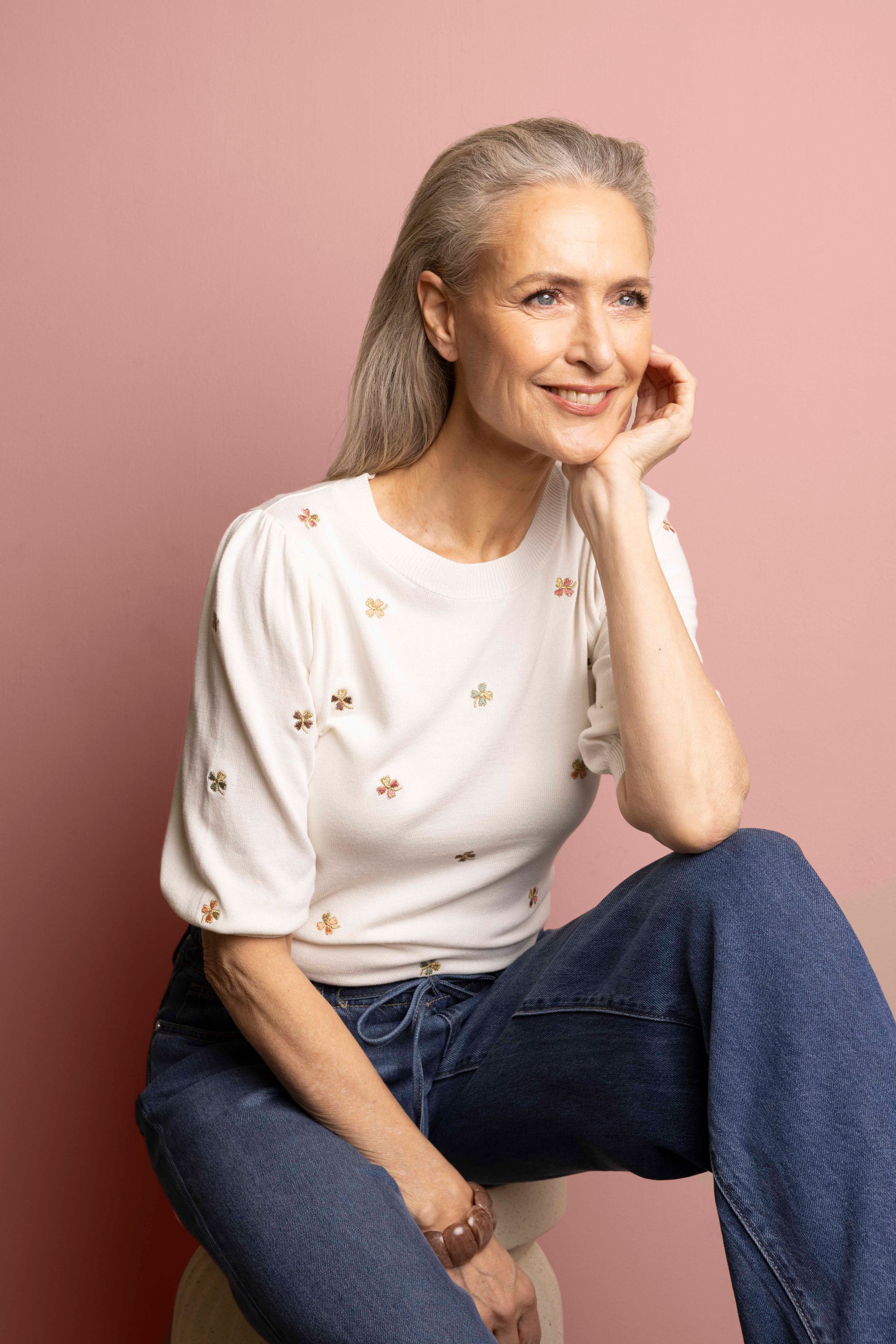 Norah Ecru shirt met gekleurde klavertjes ecru multicolor 218063-122-36