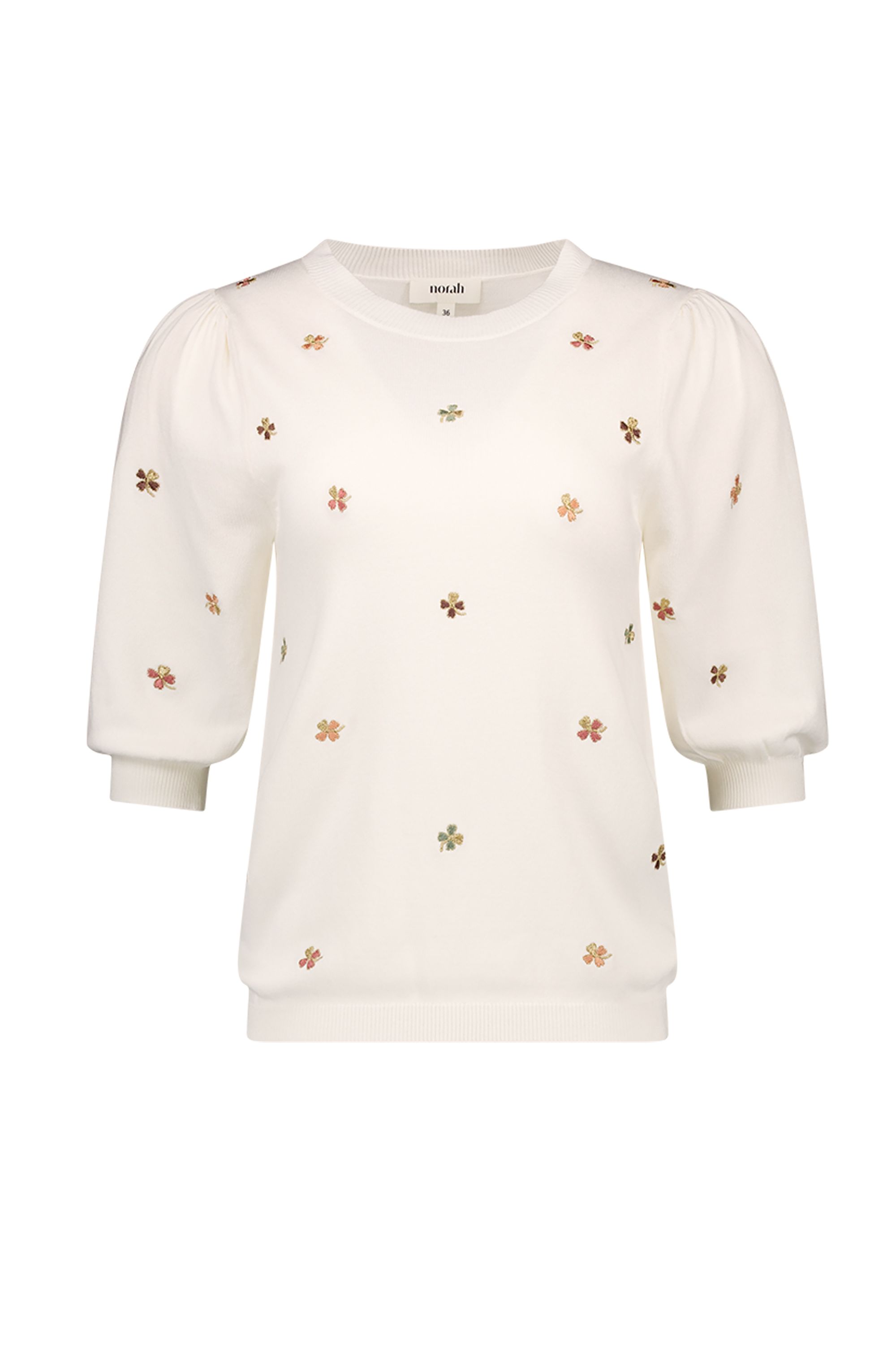 Norah Ecru shirt met gekleurde klavertjes ecru multicolor 218063-122-36