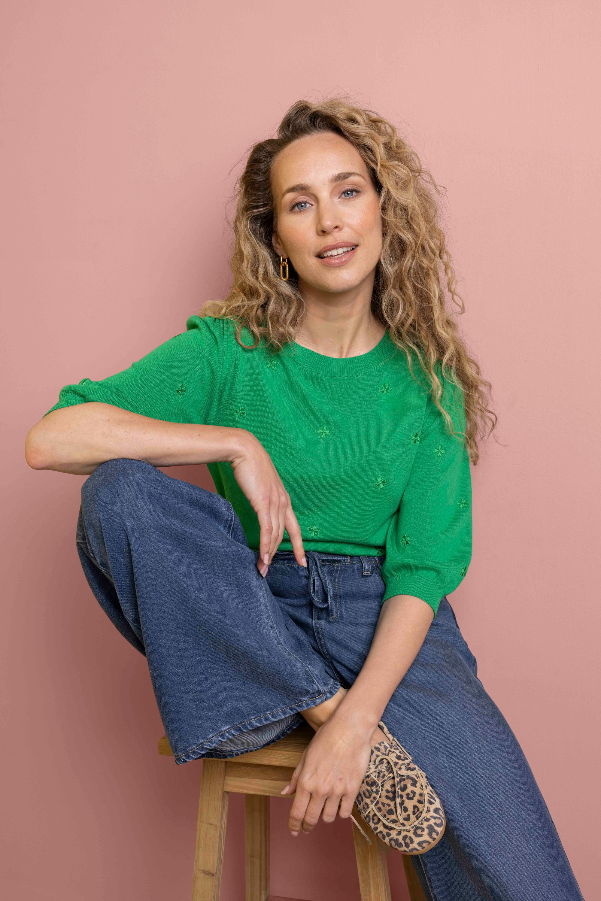 Norah Groen shirt met klavertjes green 218063-500-34