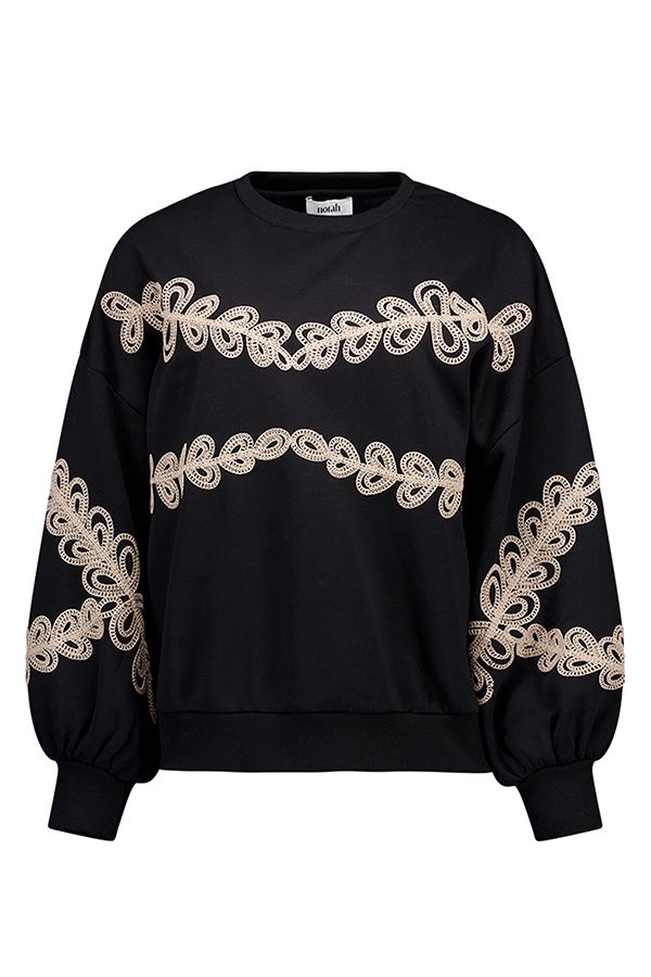 Norah Zwarte sweater met zandkleurige borduursels black/sand 218066-030-34