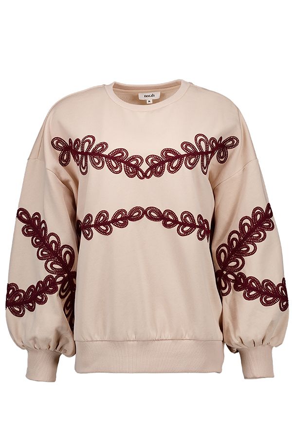 Norah Zandkleurige sweater met bordeaux borduursels sand multicolor 218066-121-36