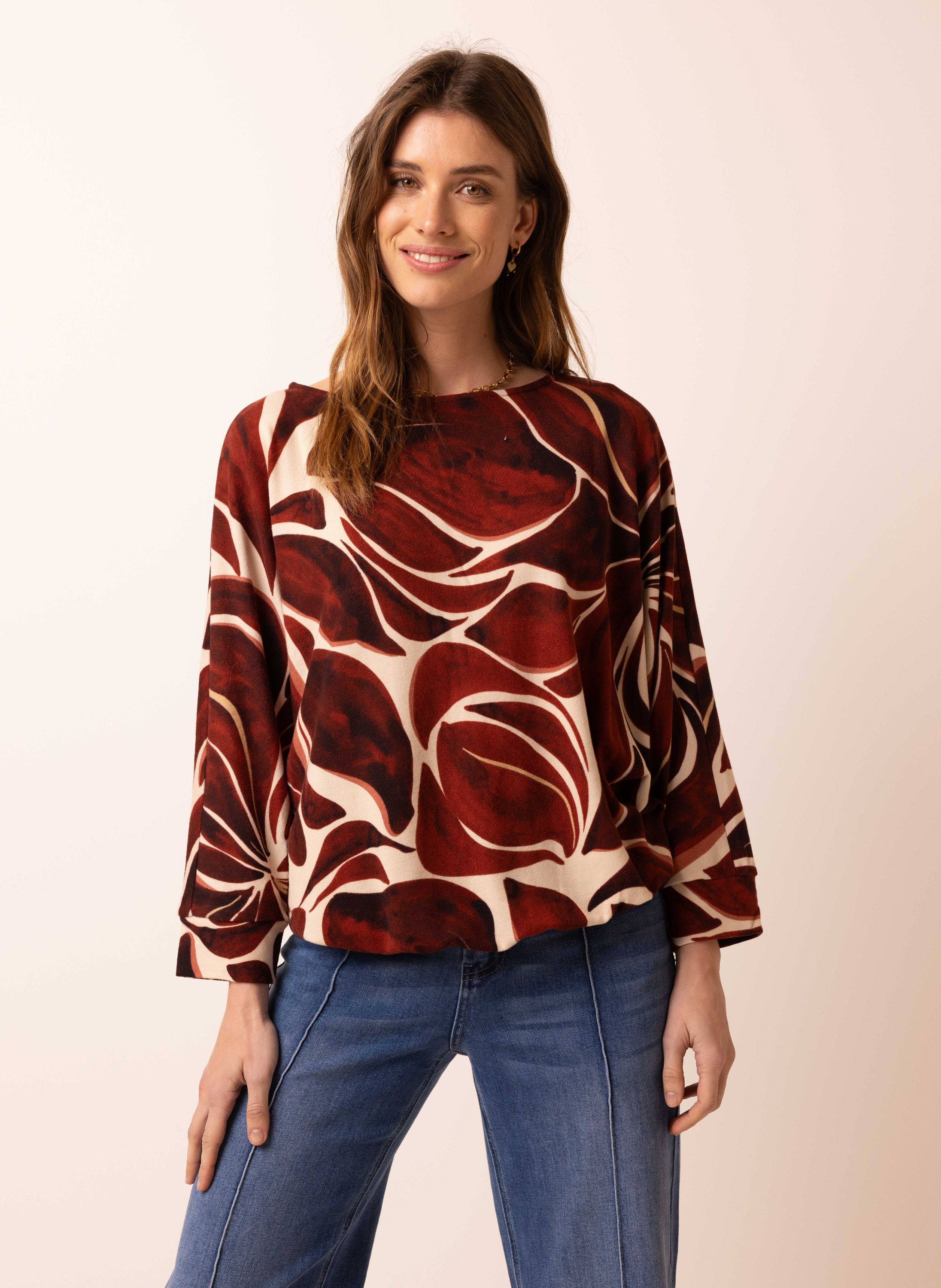 Norah Bordeaux shirt met bloemenprint brown/red 218068-236-46