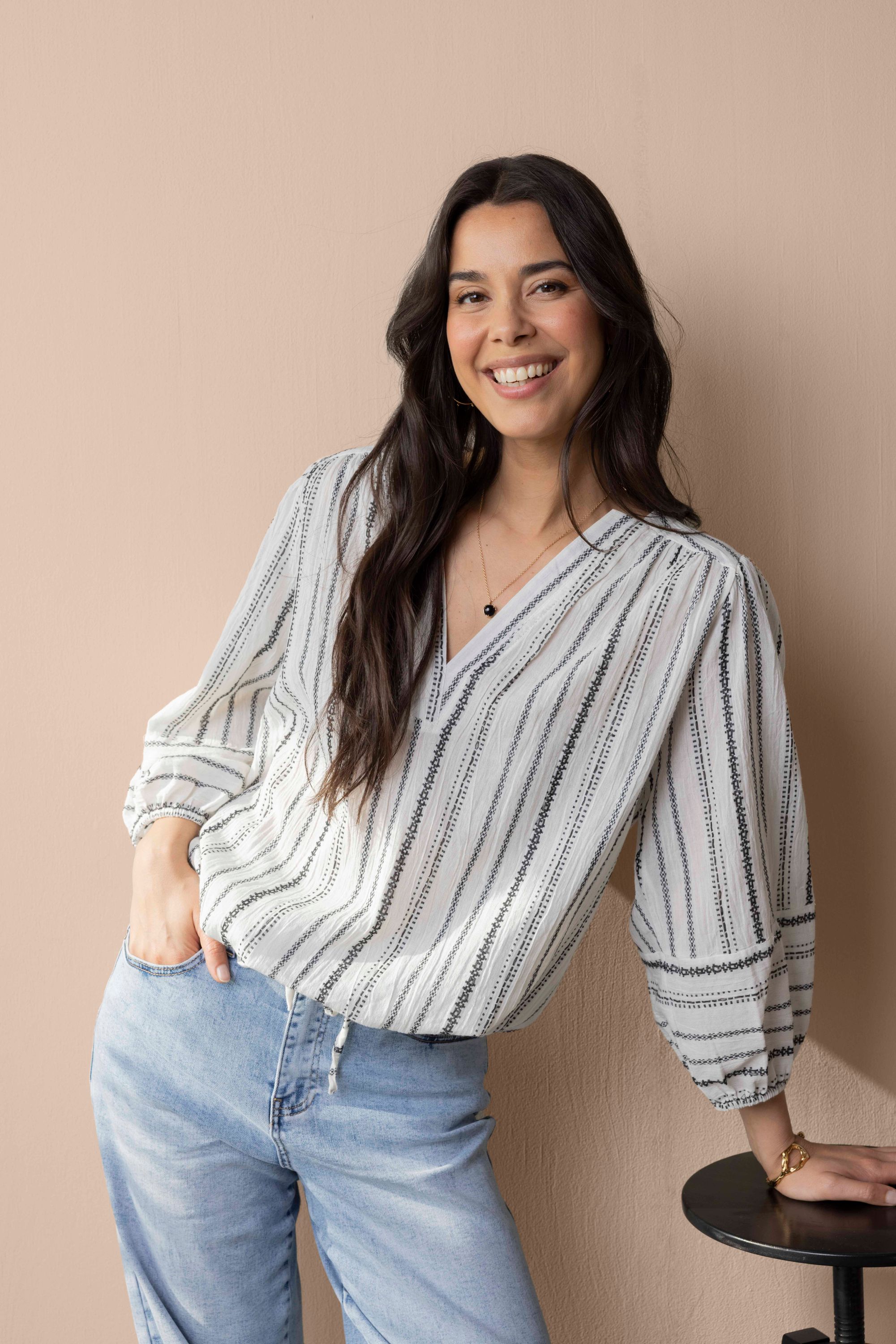 Norah Zwart/wit gestreepte top white/black 218073-131-46