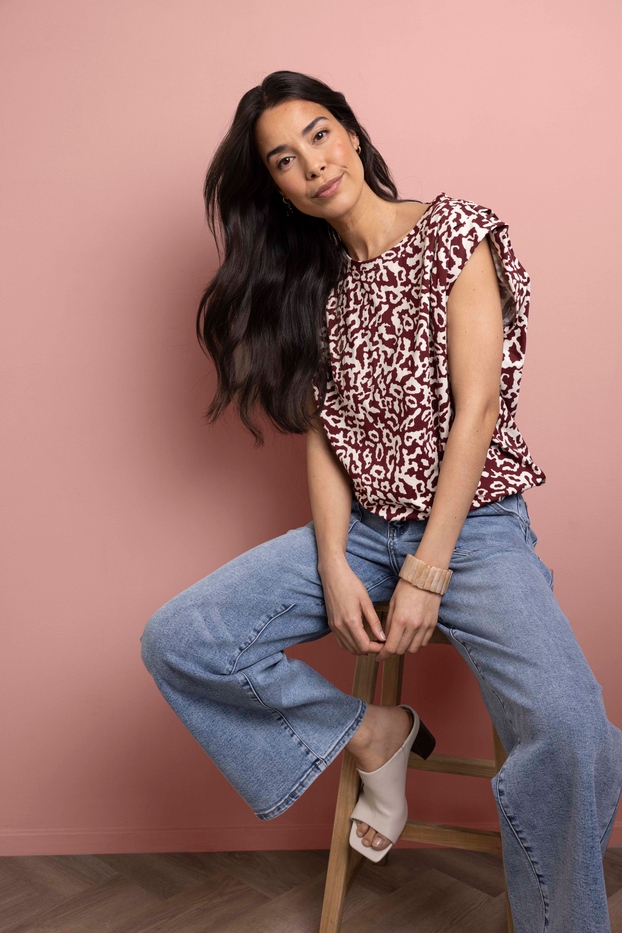 Norah Bordeaux top met grafische print multicolor 218076-002-34