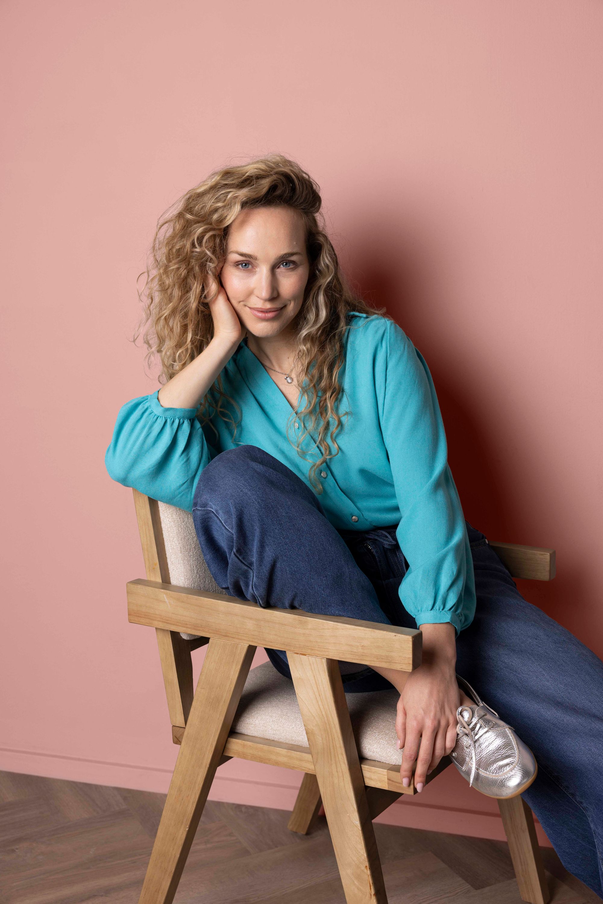 Norah Turquoise blouse met trekkoord turquoise 218079-475-34