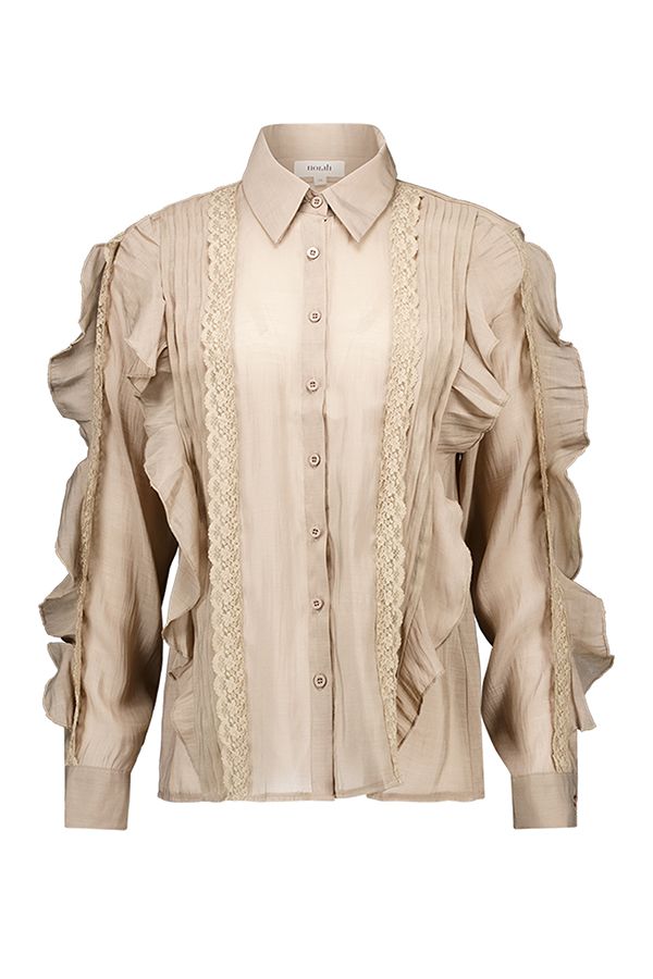 Norah Taupe blouse met ruches light taupe 218082-211-44