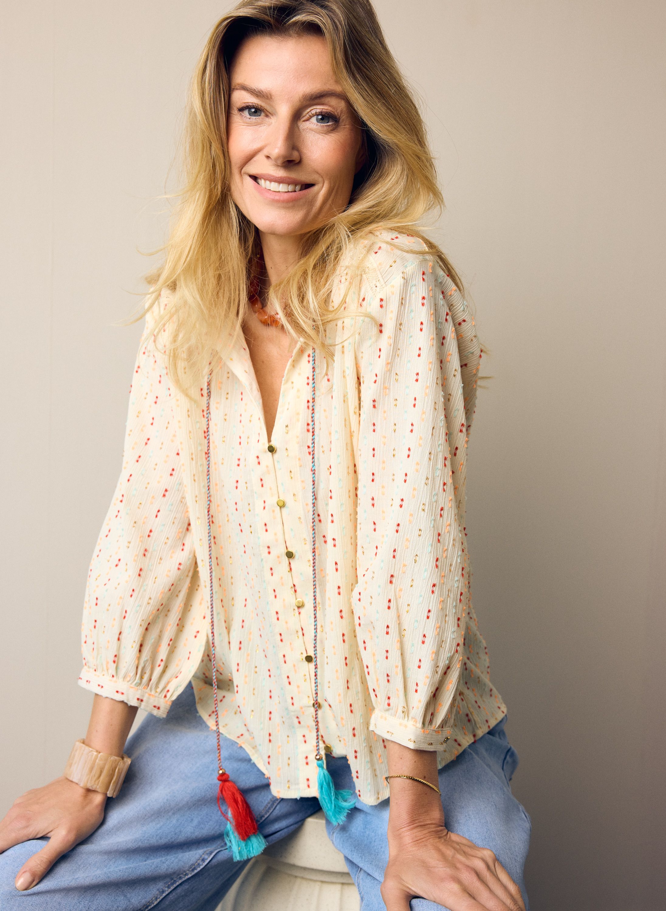 Norah Boho blouse met kwastjes multicolor 218083-002-34