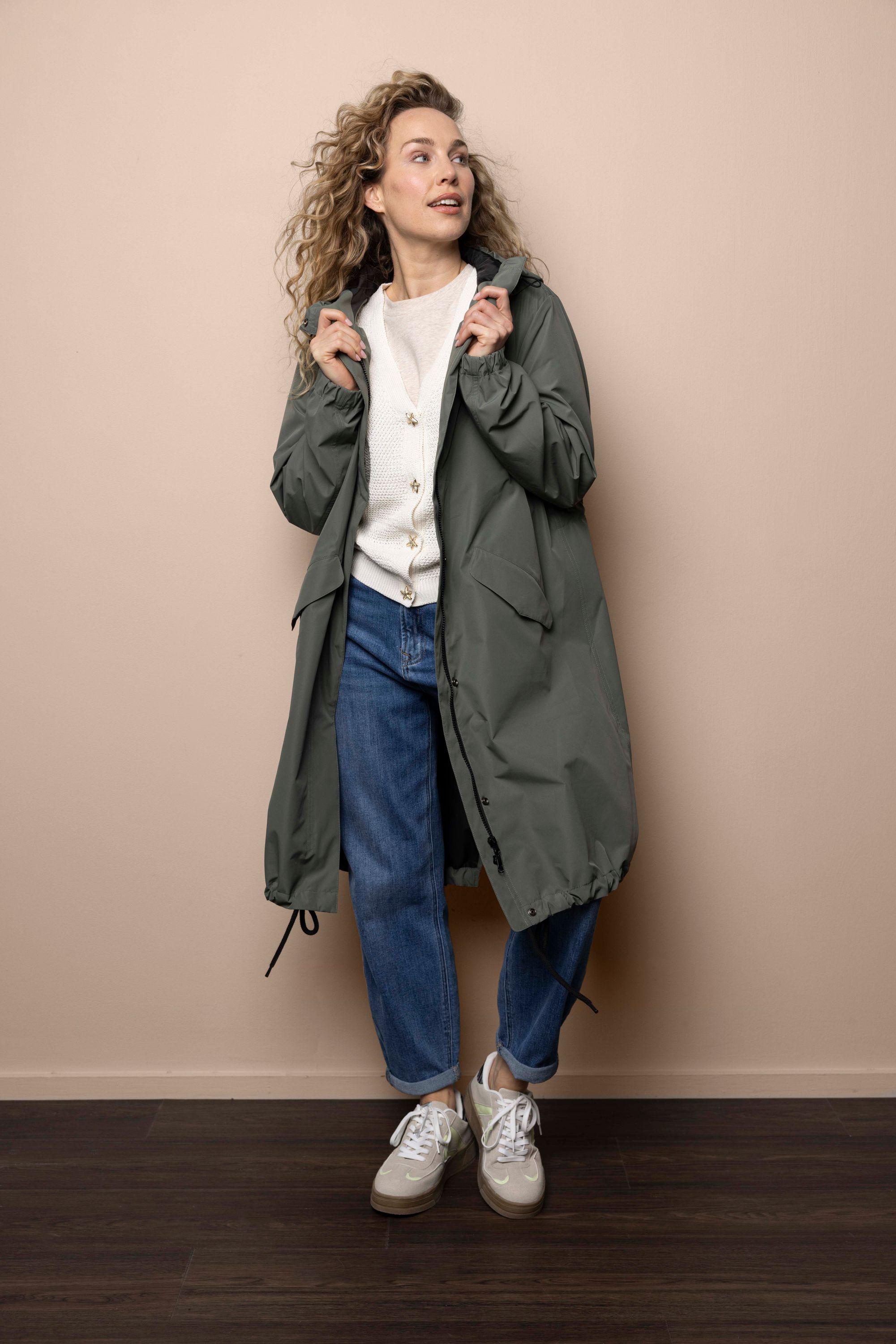 Norah Groene parka jas met capuchon army green 218084-595-34