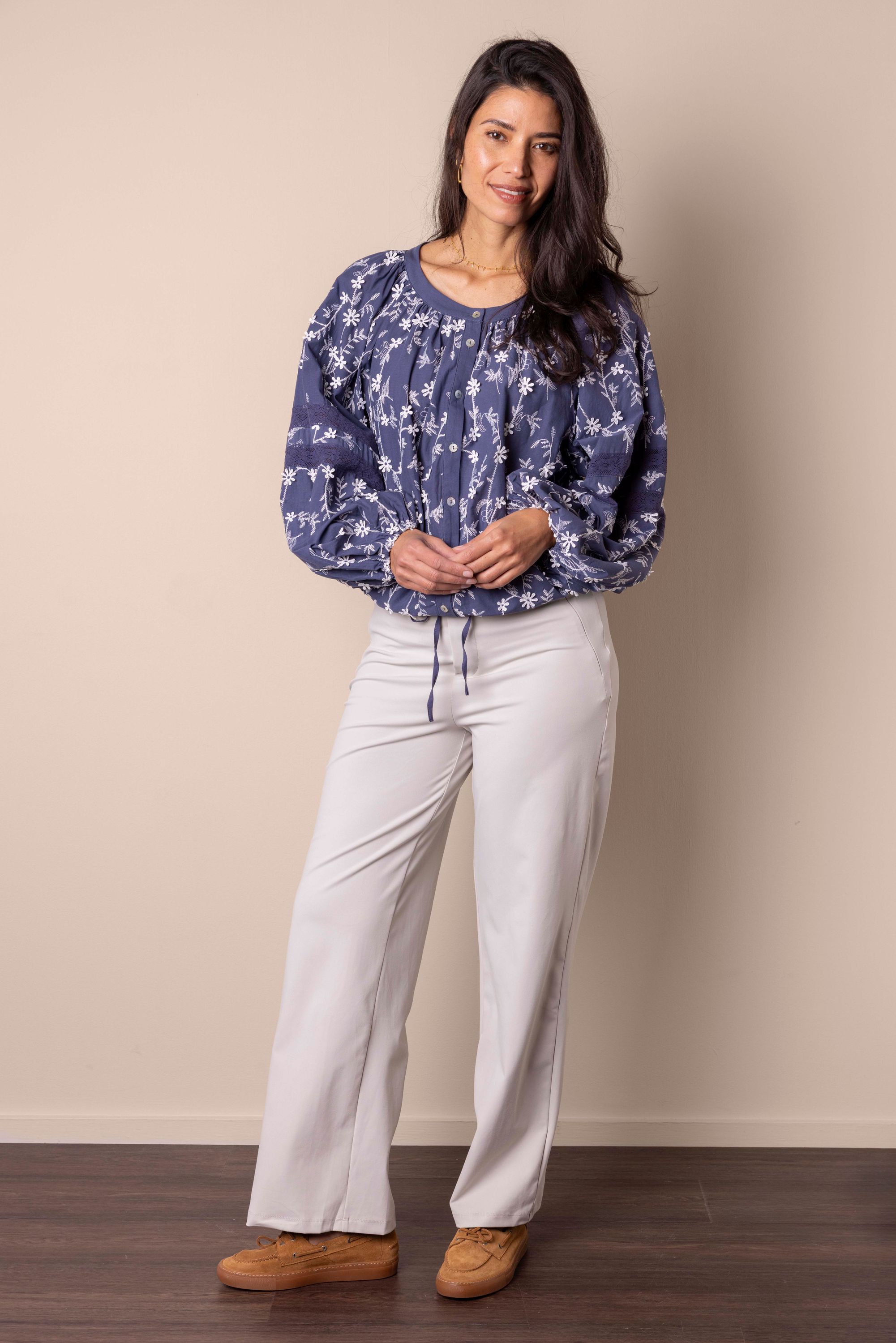 Norah Wide fit broek | Lichtgrijs | Elastische tailleband kit 218090-117-42