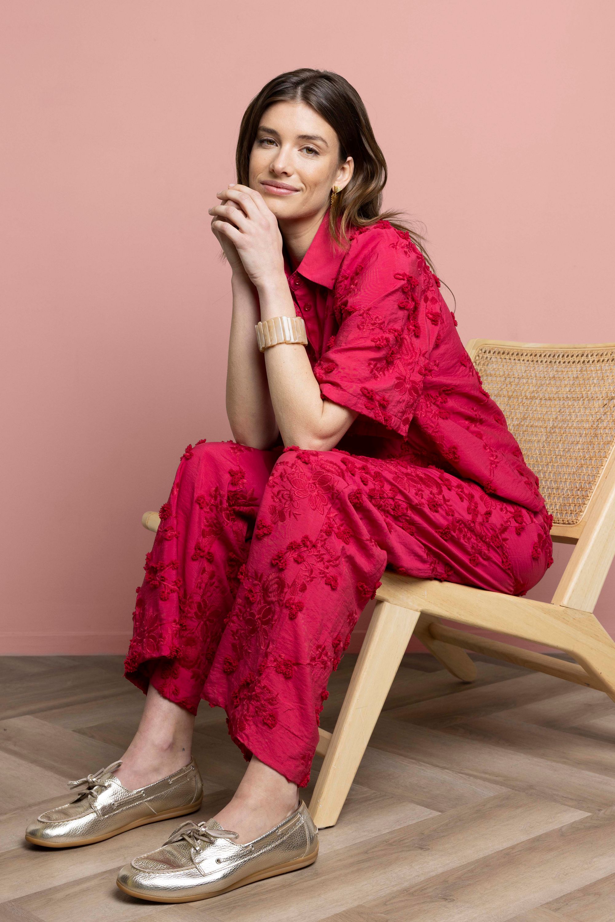 Norah Straight fit broek | Roze | Bloemen cerise 218097-952-42