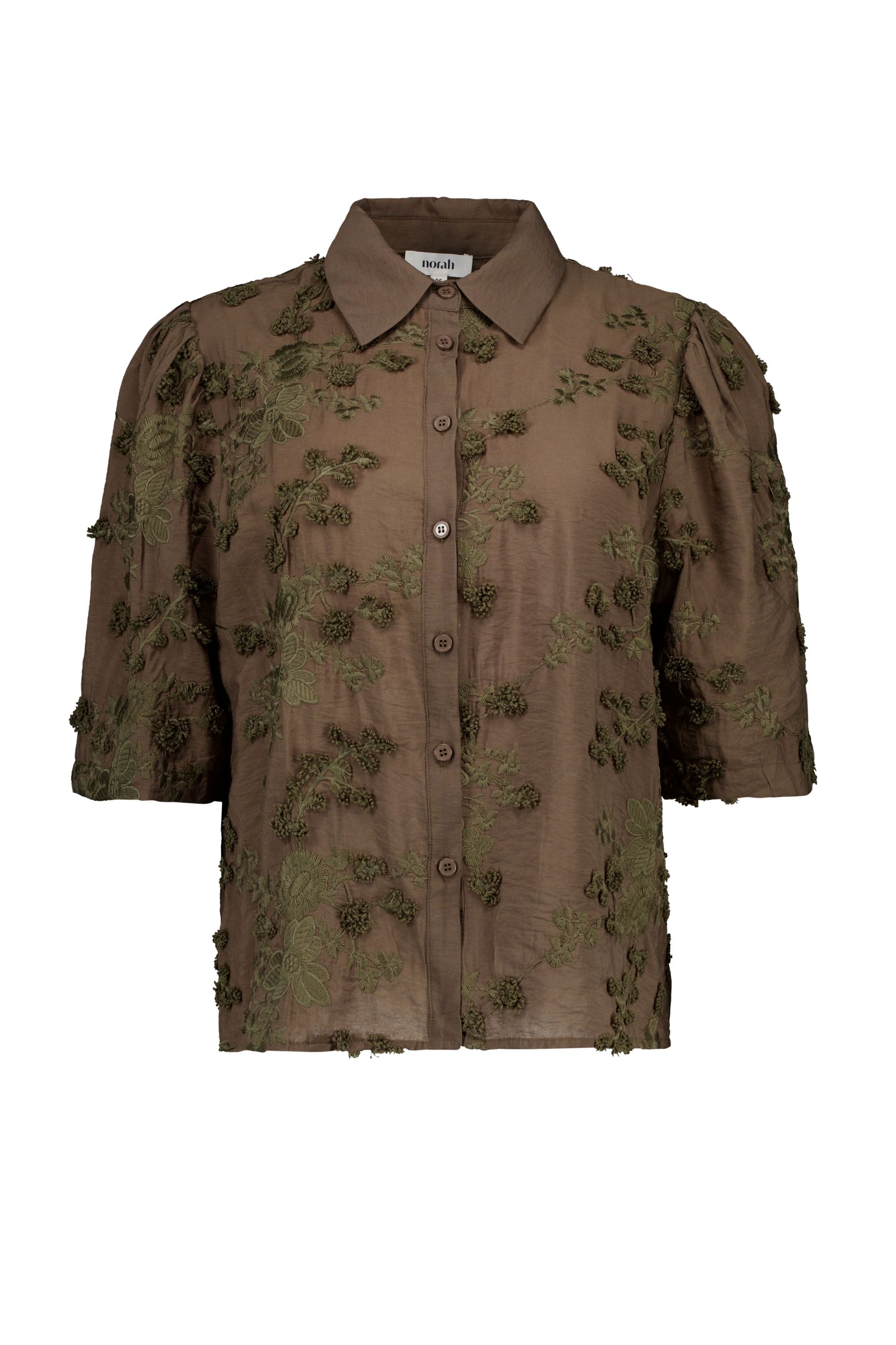Norah Olijfgroene blouse met bloemen dark olive 218098-598
