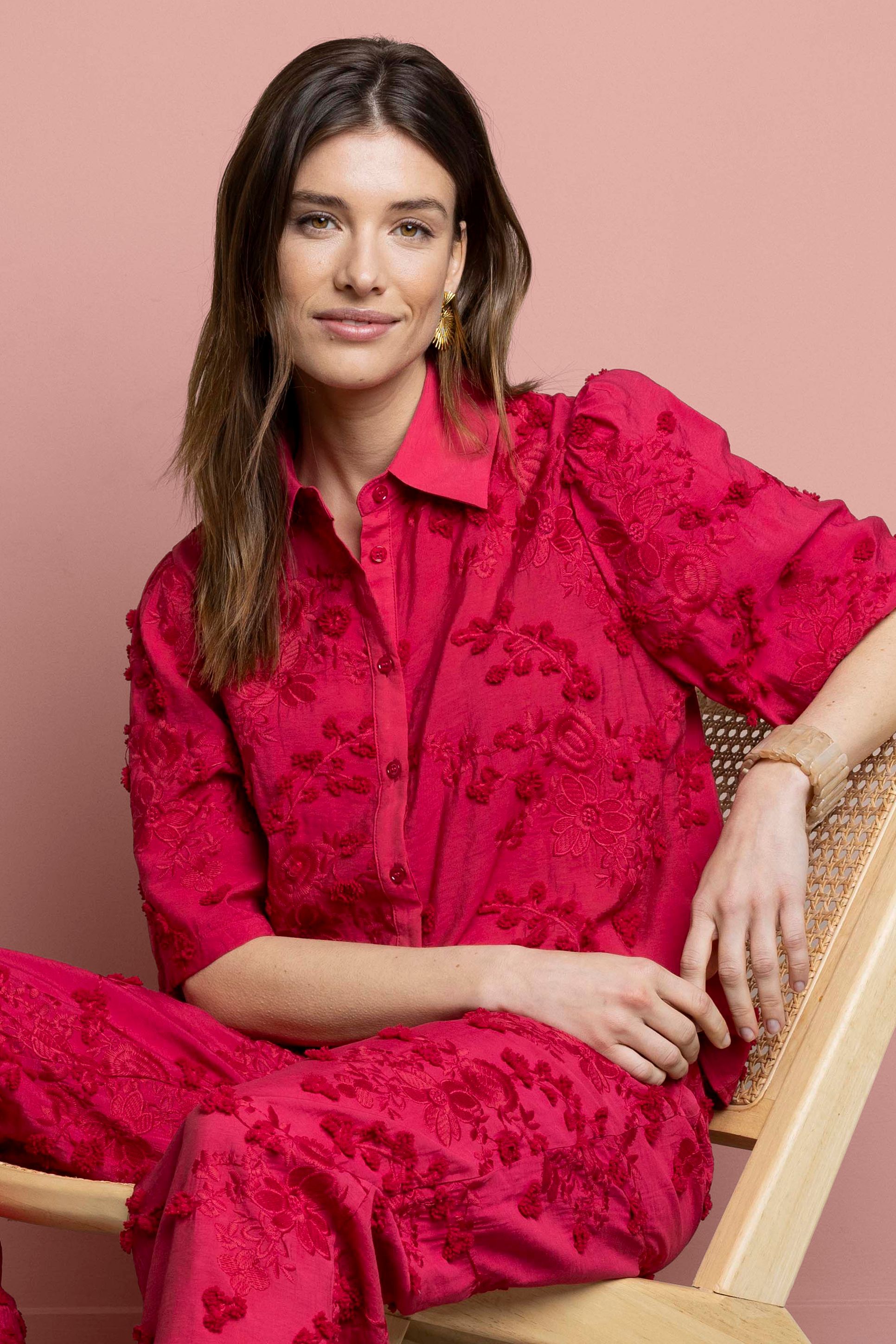 Norah Roze blouse met bloemen cerise 218098-952-44