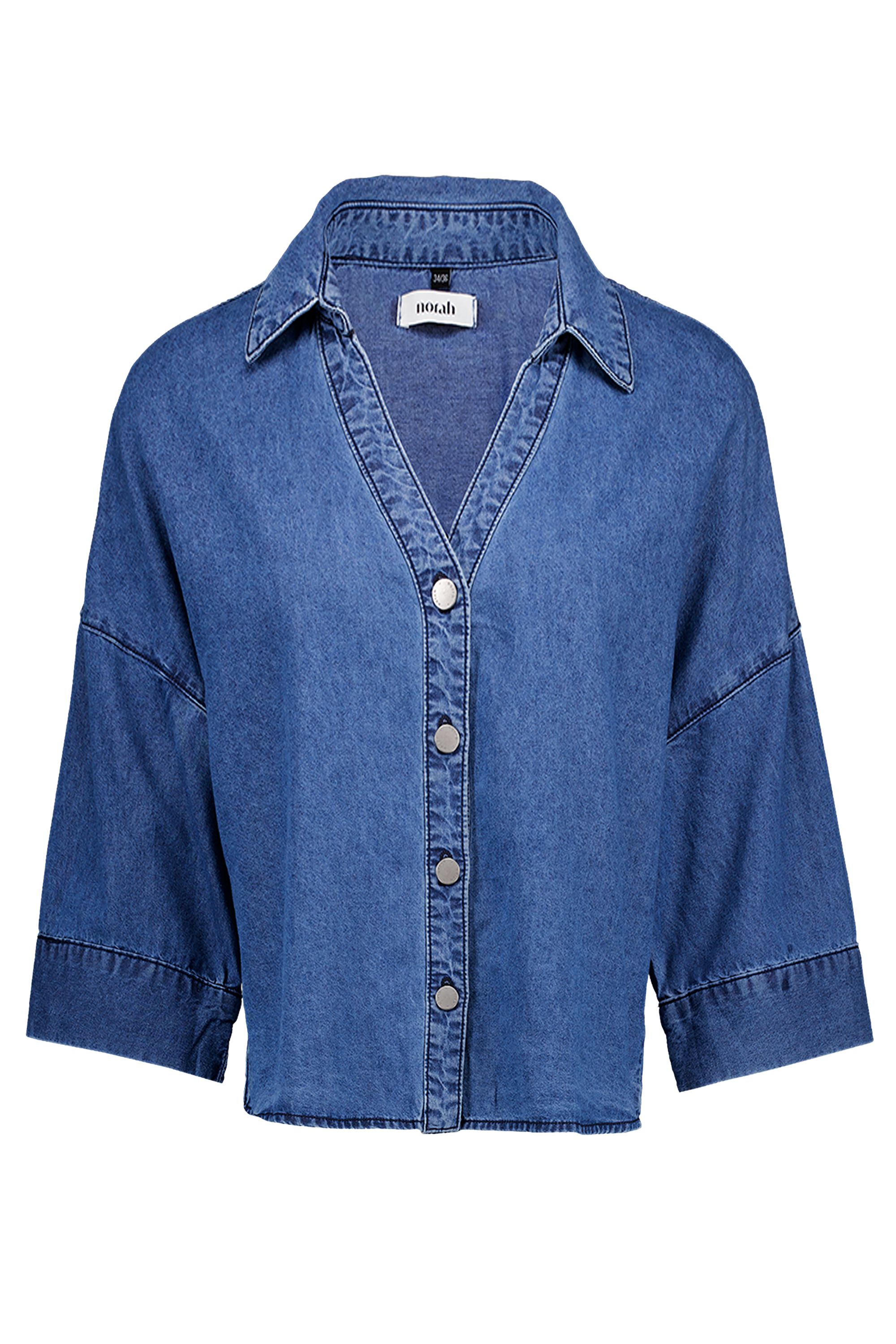 Norah Blauwe denim blouse met klassieke kraag mid denim 218101-479-46-48