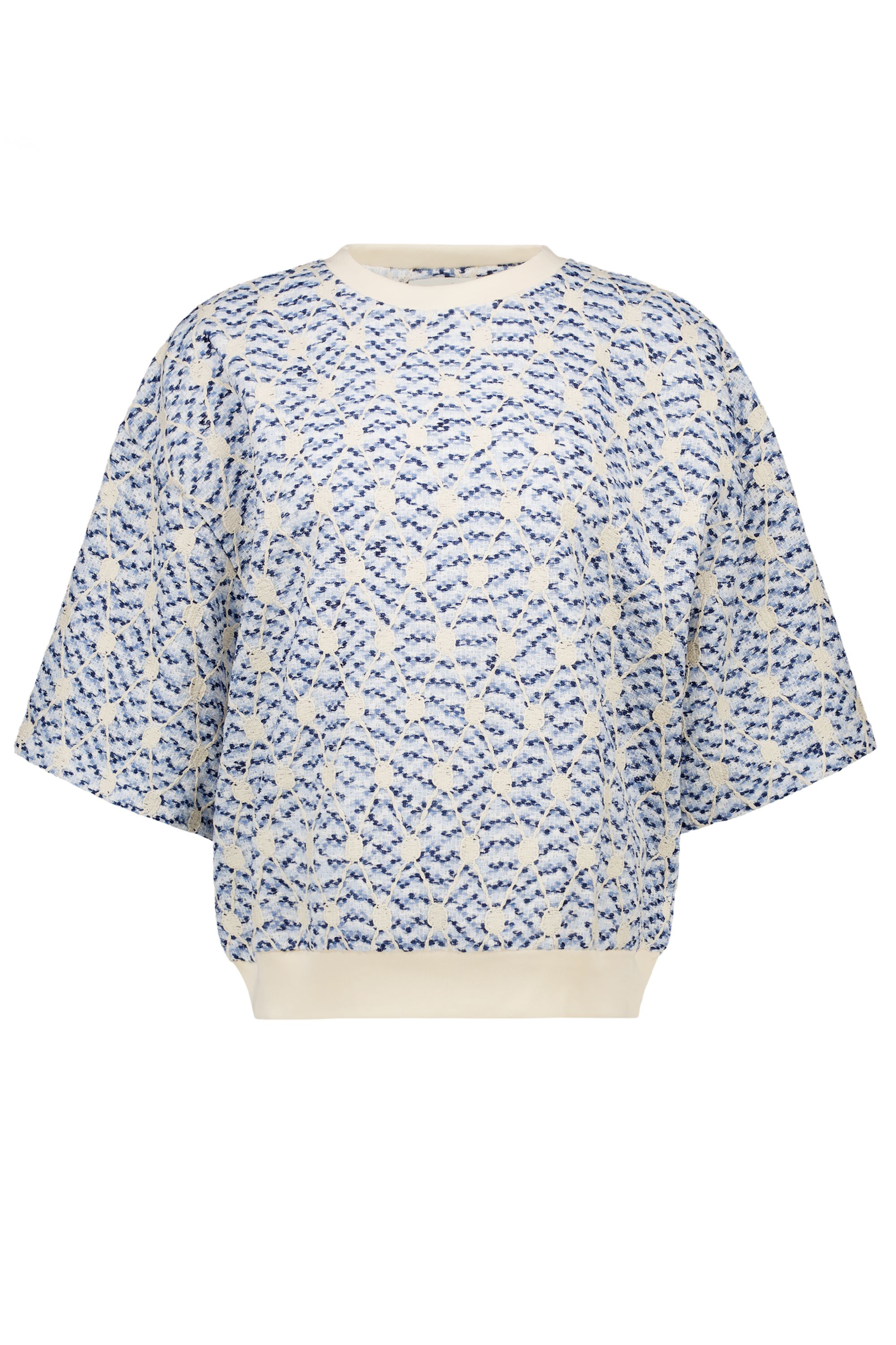 Norah  Blauw/ecru trui met geborduurde print blue multicolor 218107-420-34
